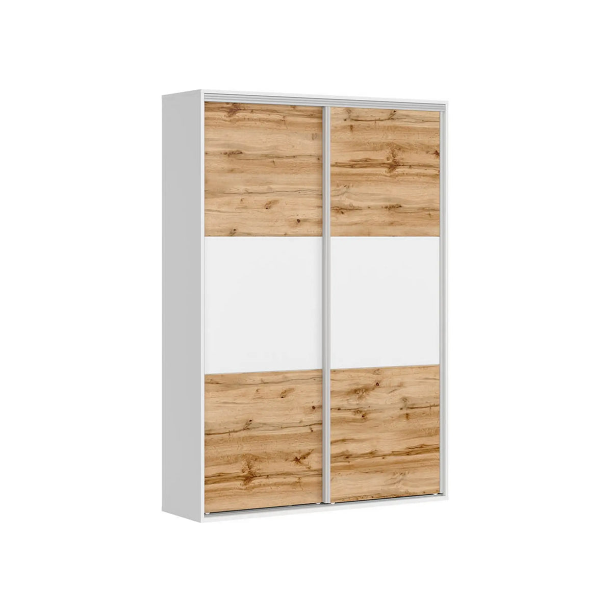 Dulap FLEX, alb/stejar wotan, PAL, cu 2 usi, 150x45x218 cm
