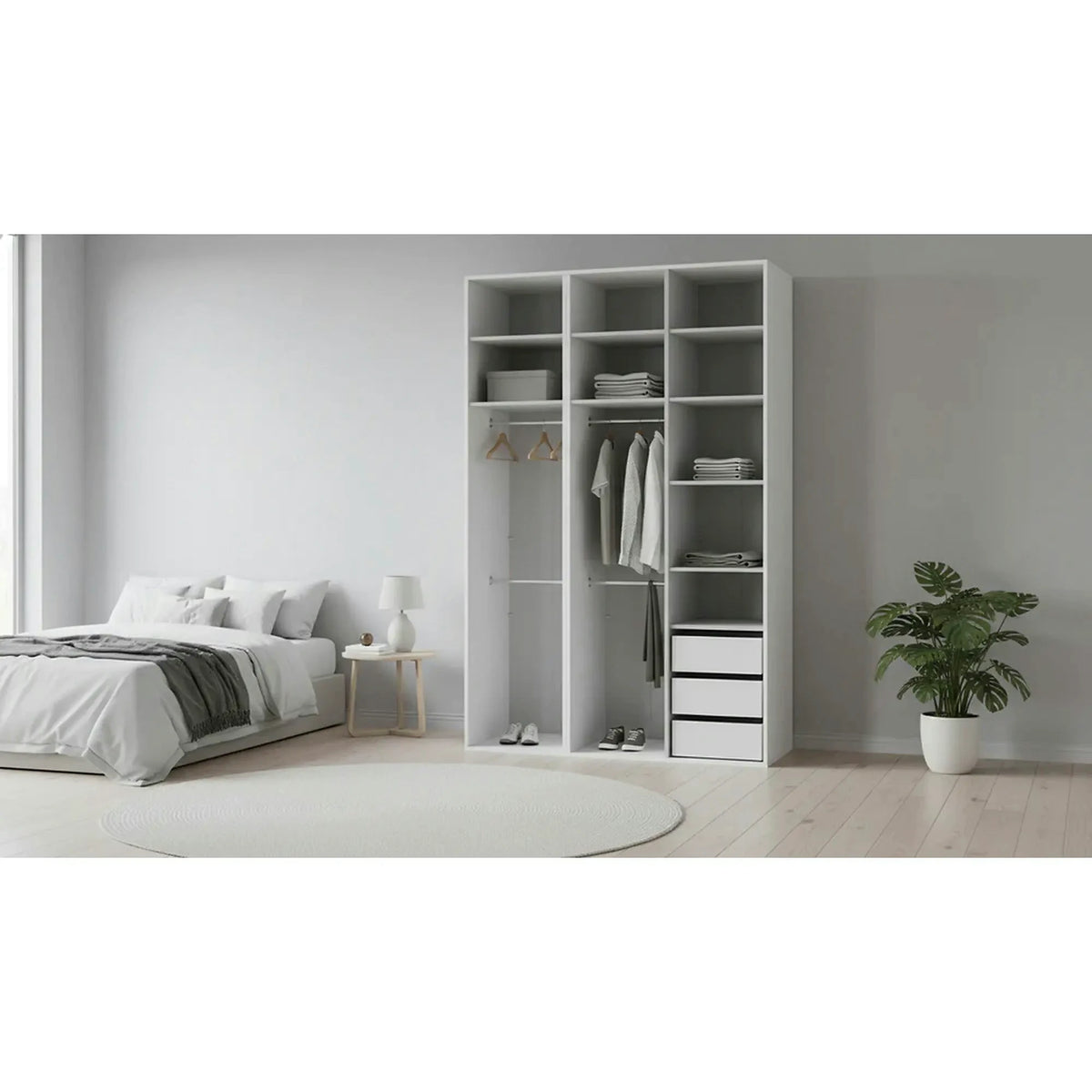 Dulap FLEX, gri grafit/alb, PAL, cu 3 usi si oglinda, 150x66x240 cm
