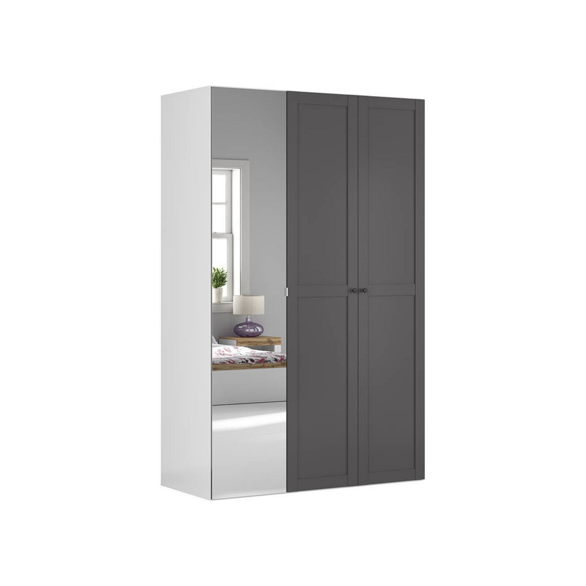 Dulap FLEX, gri grafit/alb, PAL, cu 3 usi si oglinda, 150x66x240 cm