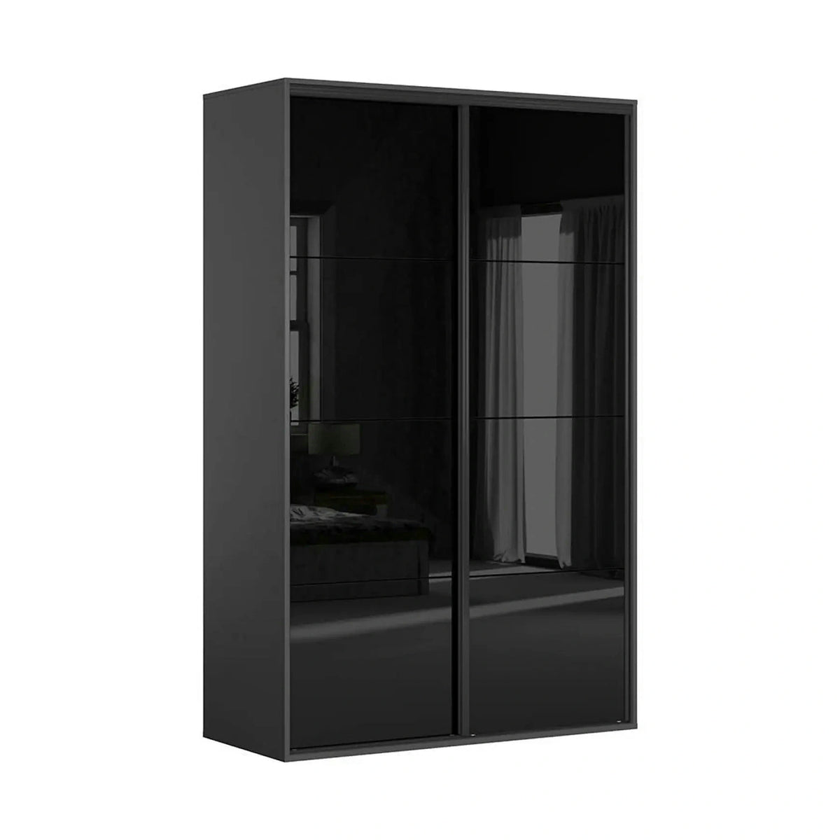 Dulap FLEX, gri grafit/negru lucios, PAL, cu 2 usi, 150x66x240 cm