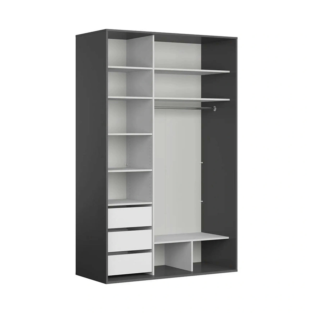 Dulap FLEX, gri grafit/negru lucios, PAL, cu 2 usi, 150x66x240 cm