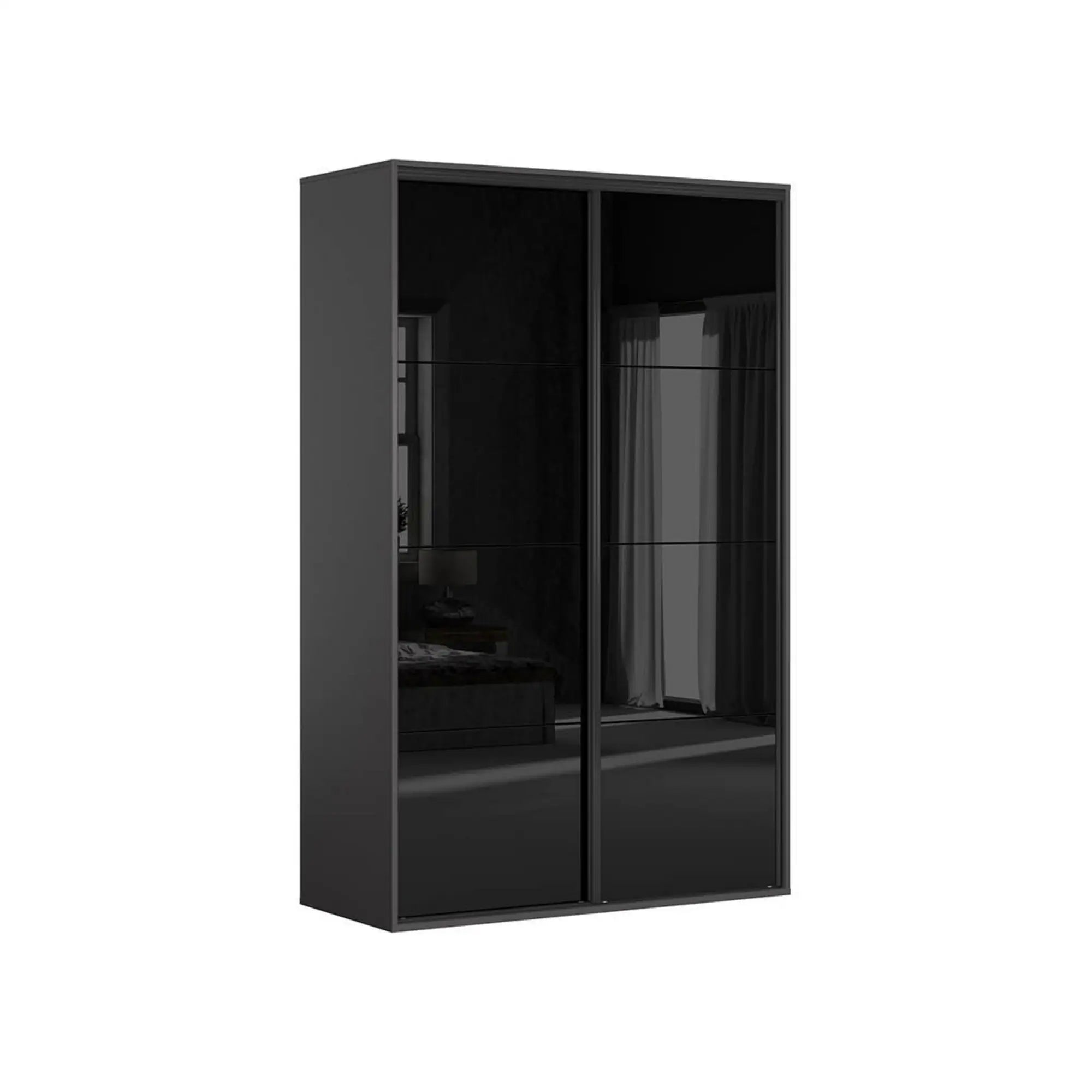 Dulap FLEX, gri grafit/negru lucios, PAL, cu 2 usi, 150x66x240 cm