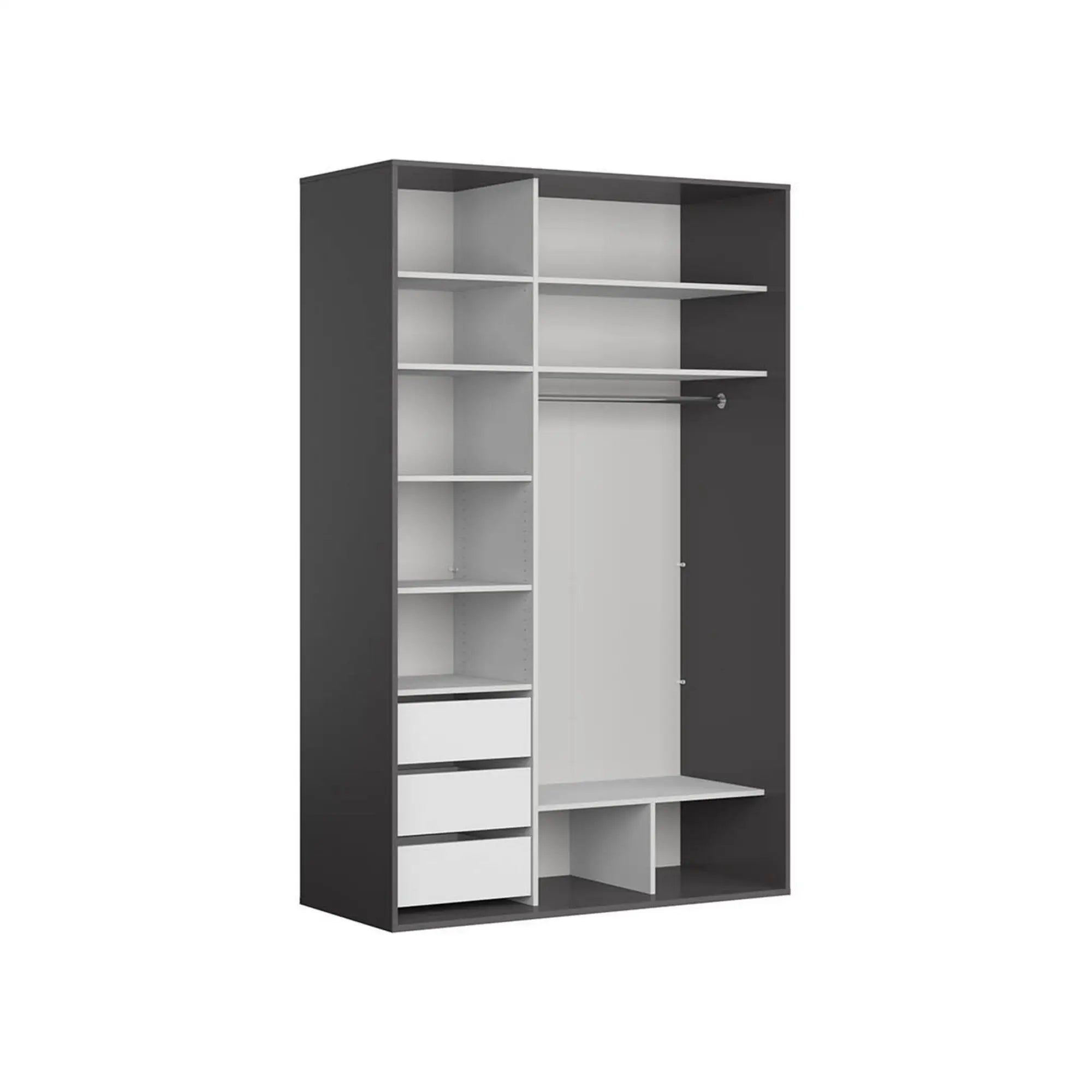 Dulap FLEX, gri grafit/negru lucios, PAL, cu 2 usi, 150x66x240 cm