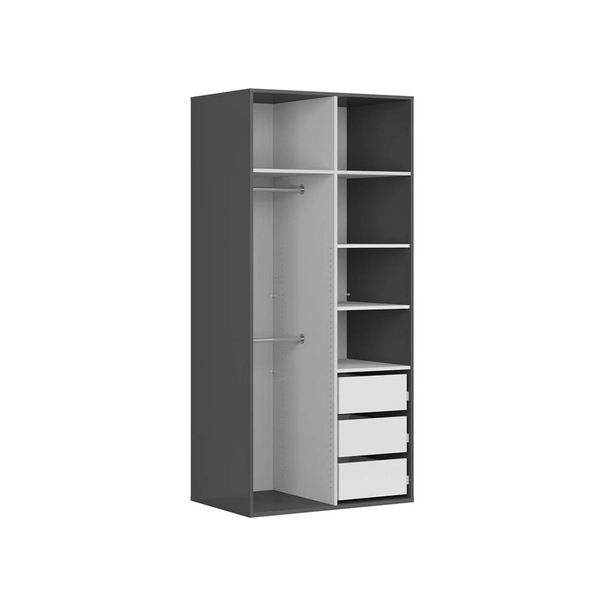 Dulap FLEX, gri grafit, PAL, cu 2 usi, 100x66x218 cm