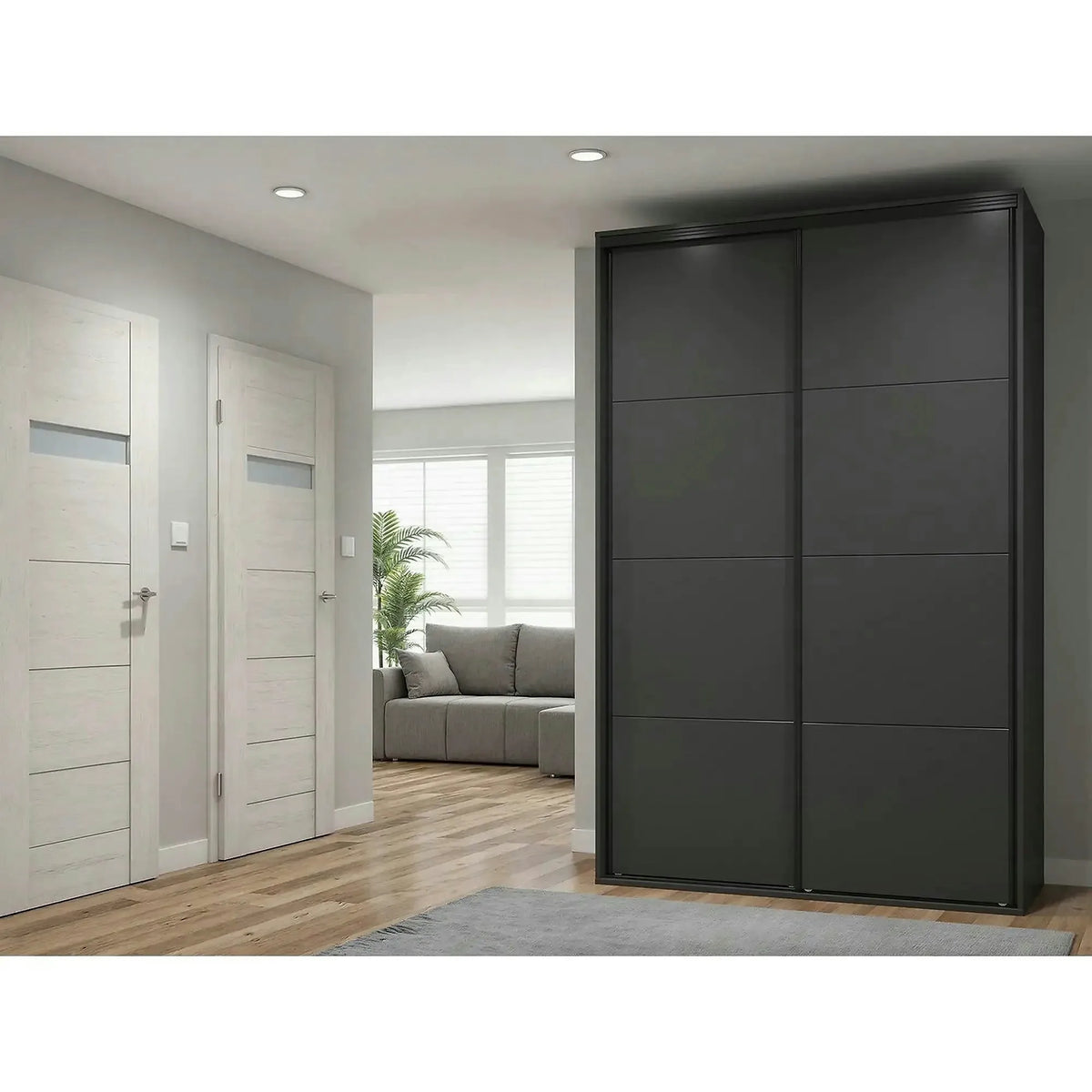Dulap FLEX, gri grafit, PAL, cu 2 usi, 150x66x240 cm