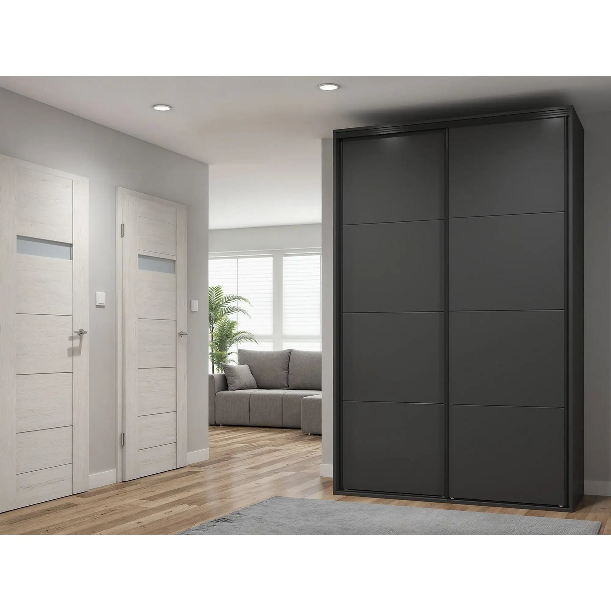 Dulap FLEX, gri grafit, PAL, cu 2 usi, 150x66x240 cm