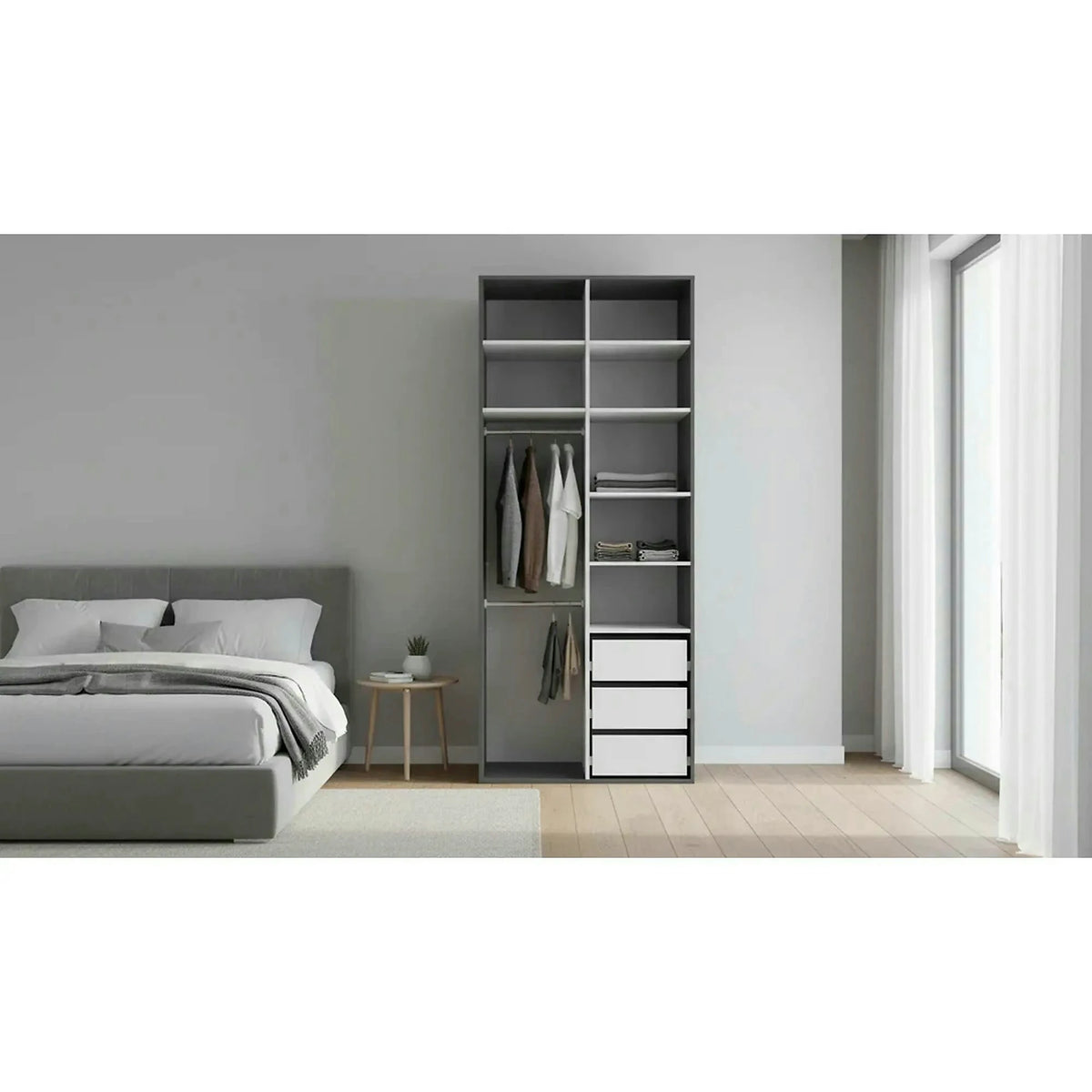 Dulap FLEX, gri grafit, PAL, cu 2 usi si oglinda, 100x66x218 cm