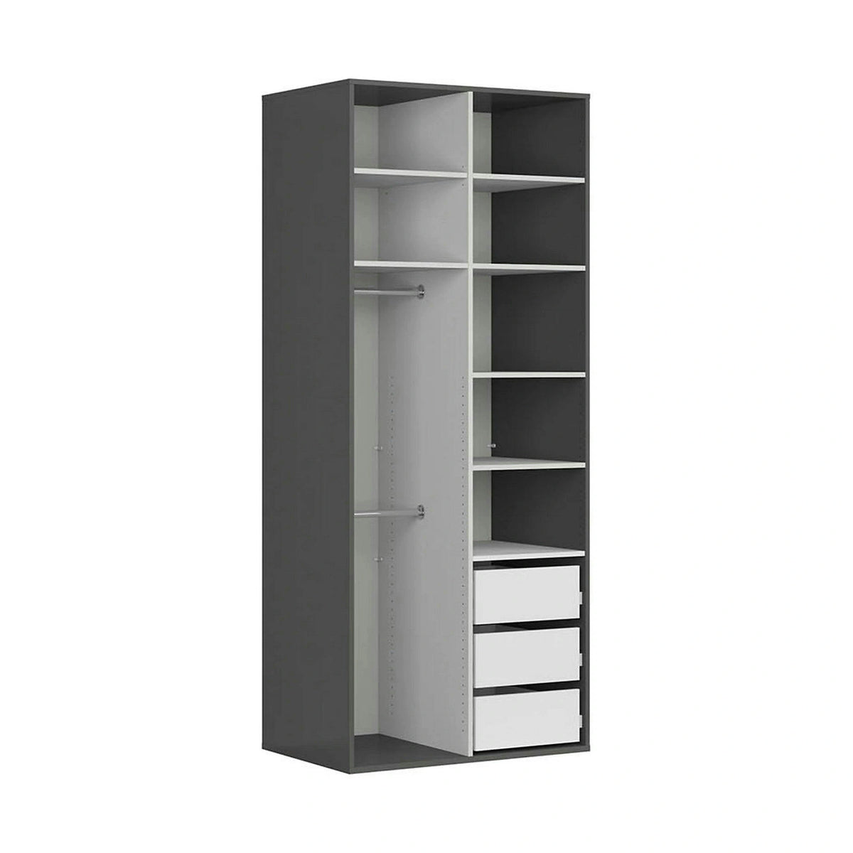 Dulap FLEX, gri grafit, PAL, cu 2 usi si oglinda, 100x66x218 cm