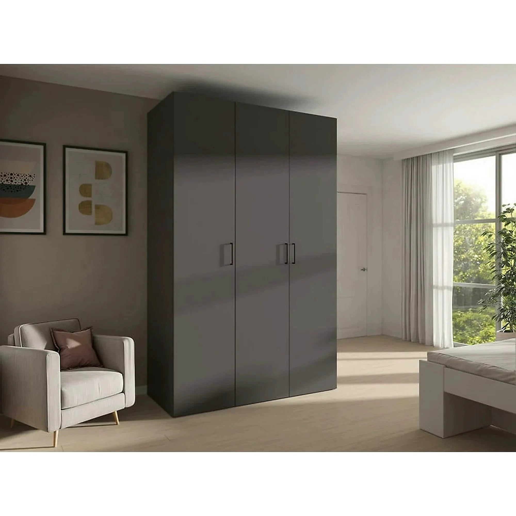 Dulap FLEX, gri grafit, PAL, cu 3 usi, 150x66x240 cm