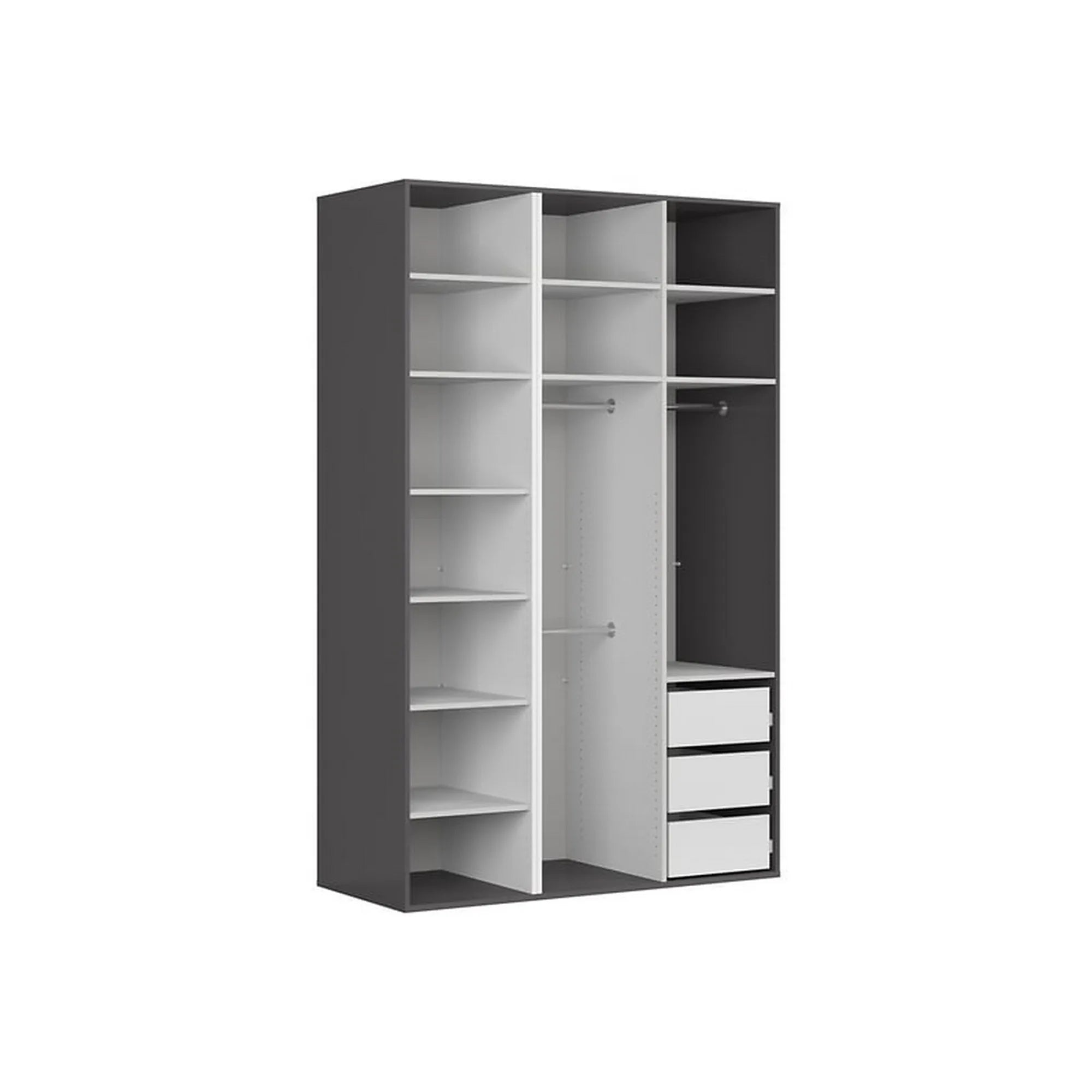 Dulap FLEX, gri grafit, PAL, cu 3 usi, 150x66x240 cm