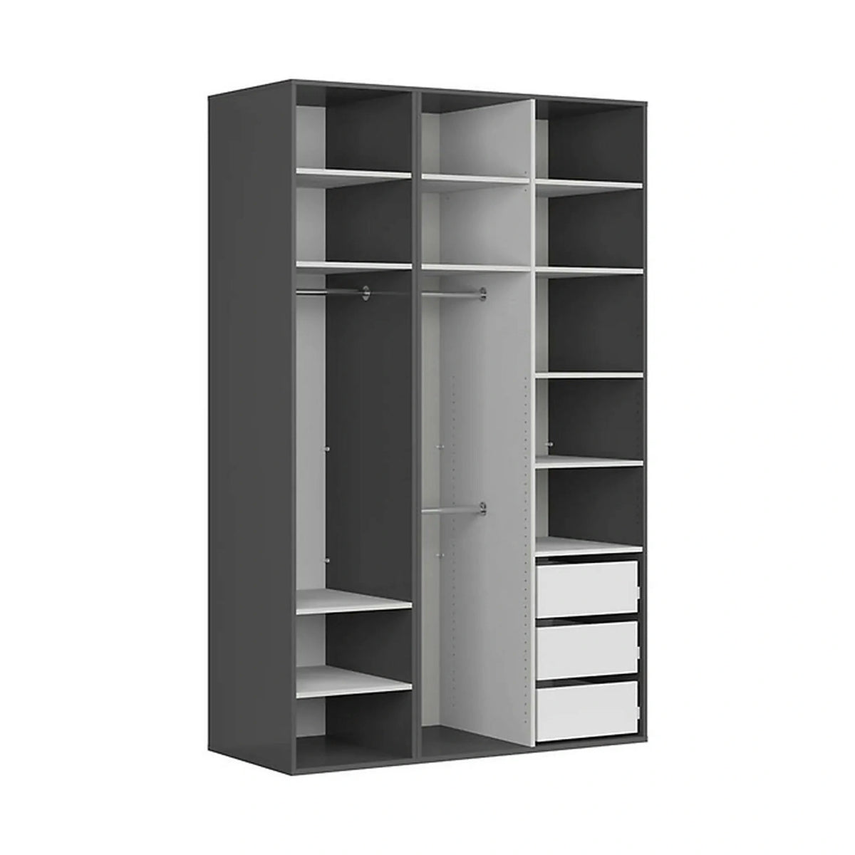 Dulap FLEX, gri grafit, PAL, cu 3 usi si oglinda, 150x66x240 cm