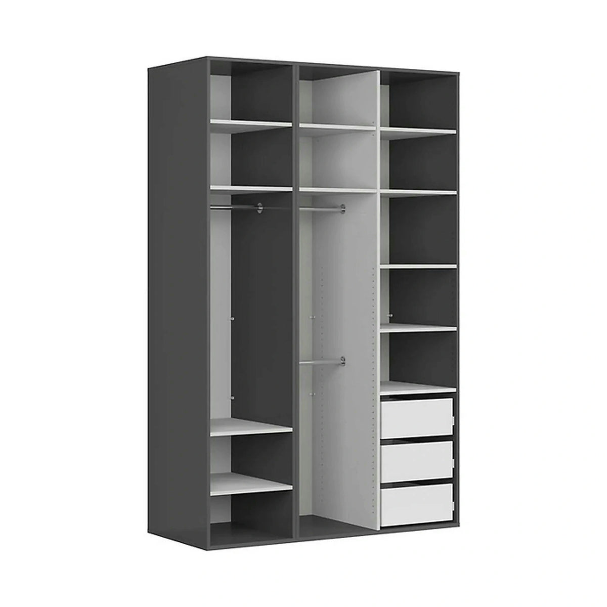 Dulap FLEX, gri grafit, PAL, cu 3 usi si oglinda, 150x66x240 cm