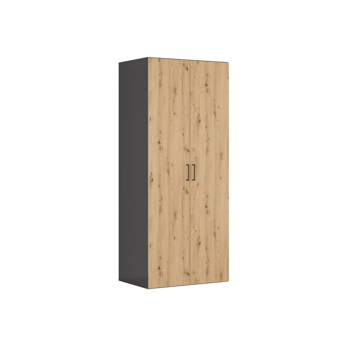 Dulap FLEX, gri grafit/stejar artisan, PAL, cu 2 usi, 100x66x240 cm