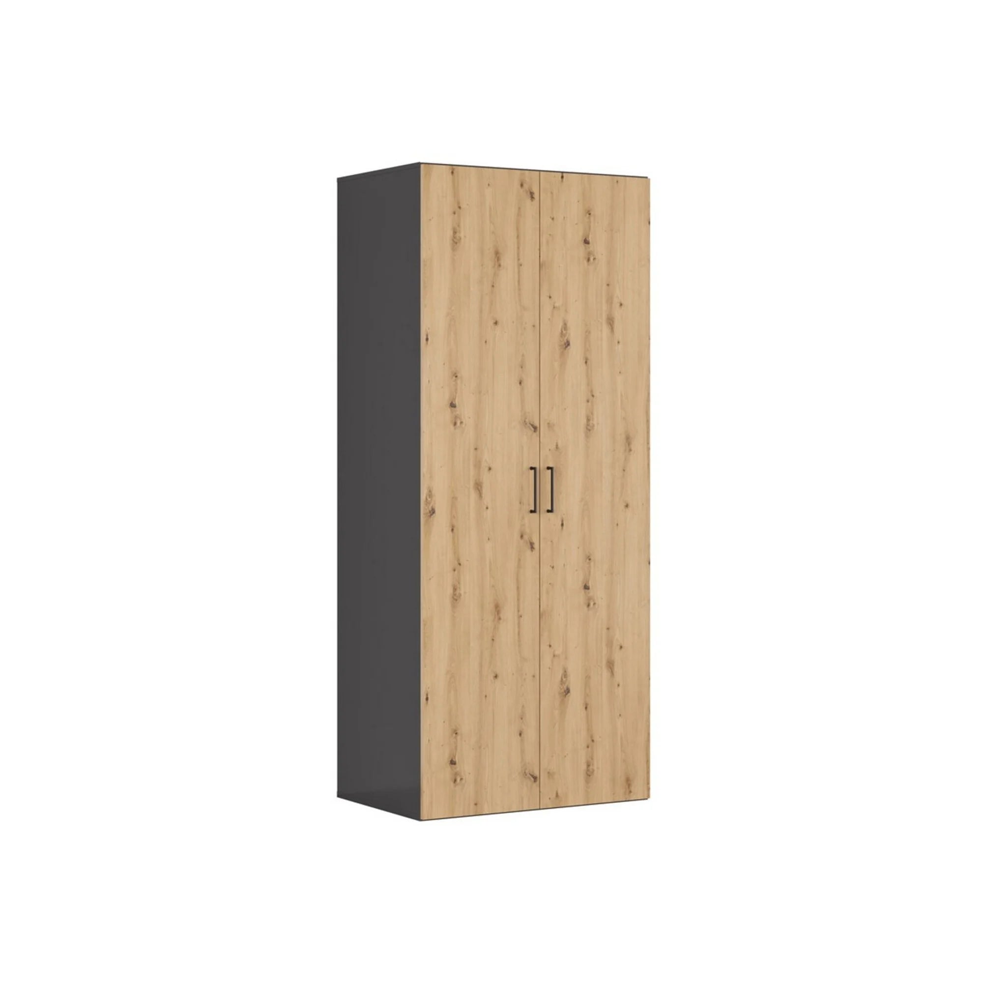 Dulap FLEX, gri grafit/stejar artisan, PAL, cu 2 usi, 100x66x240 cm