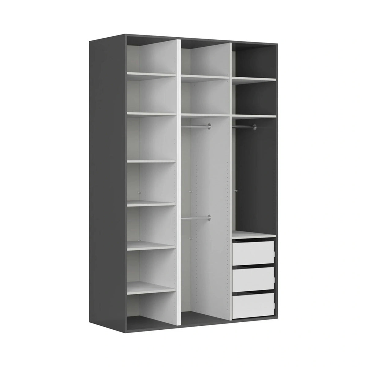 Dulap FLEX, gri grafit/stejar artisan, PAL, cu 3 usi, 150x66x240 cm