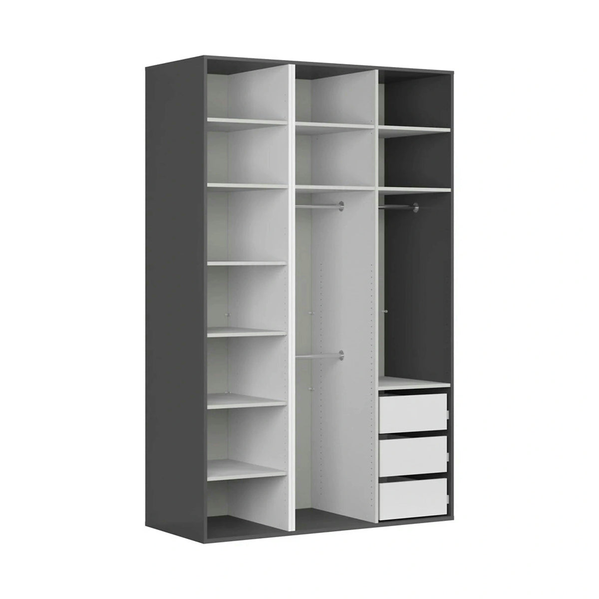 Dulap FLEX, gri grafit/stejar artisan, PAL, cu 3 usi, 150x66x240 cm