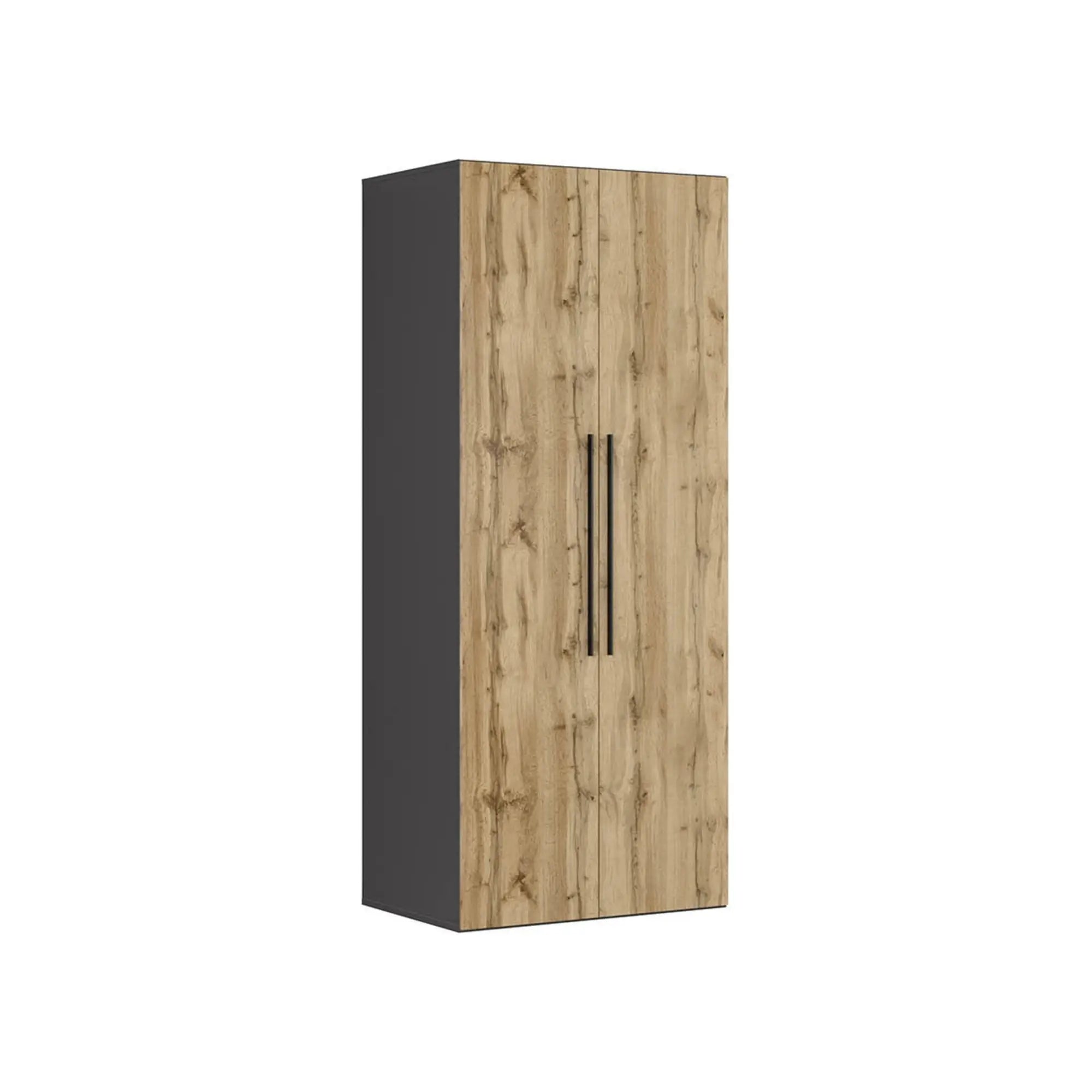 Dulap FLEX, gri grafit/stejar wotan, PAL, cu 2 usi, 100x66x240 cm
