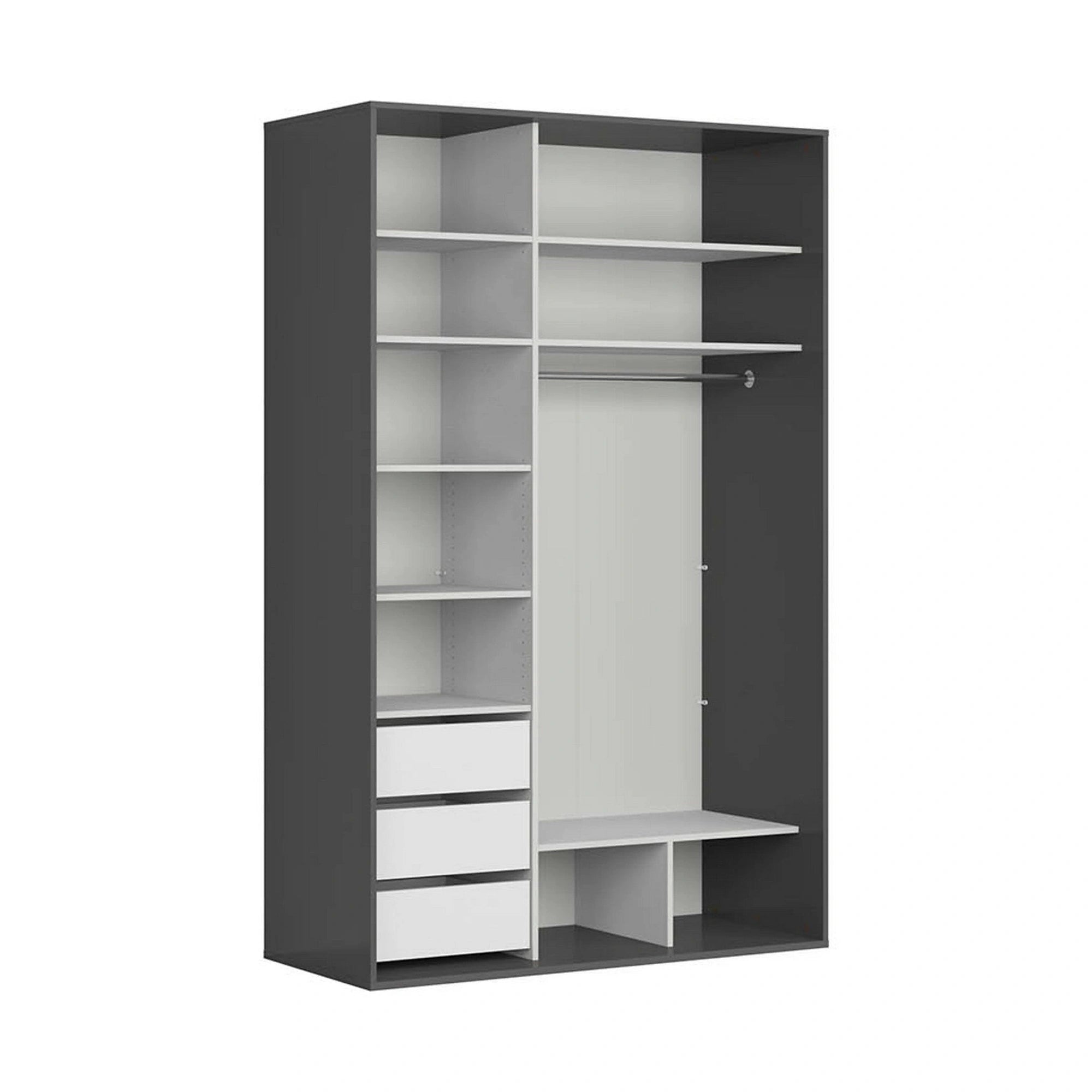 Dulap FLEX, gri grafit/stejar wotan, PAL, cu 2 usi si oglinda, 150x66x240 cm