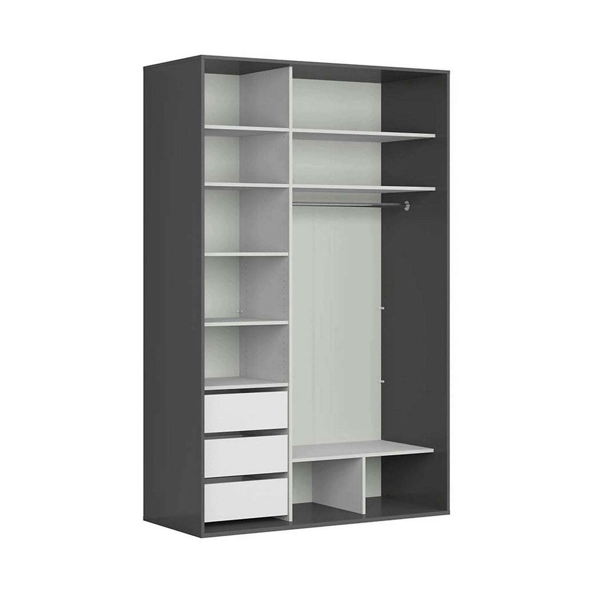 Dulap FLEX, gri grafit/stejar wotan, PAL, cu 2 usi si oglinda, 150x66x240 cm