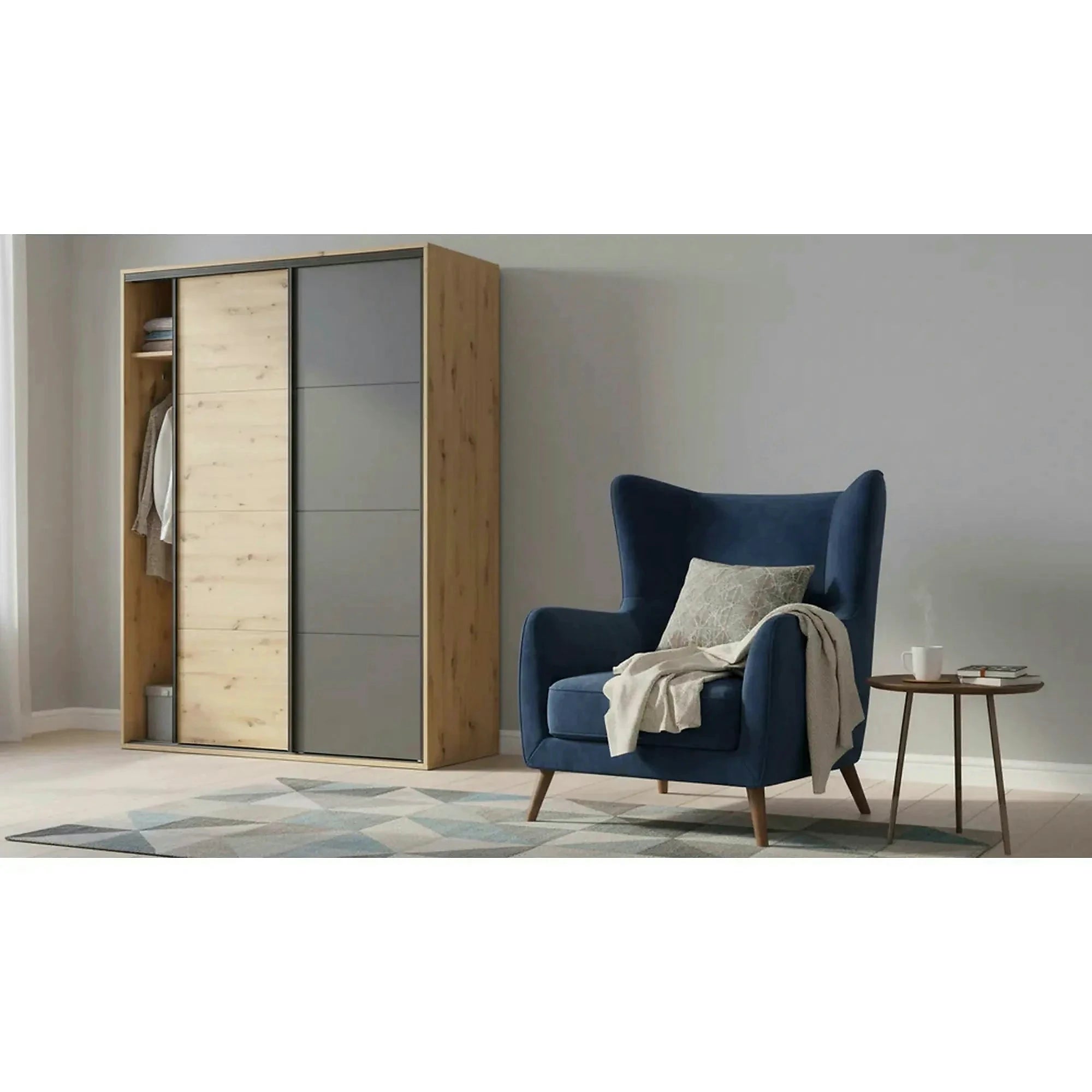 Dulap FLEX, stejar artisan/gri grafit, PAL, cu 2 usi, 150x66x240 cm