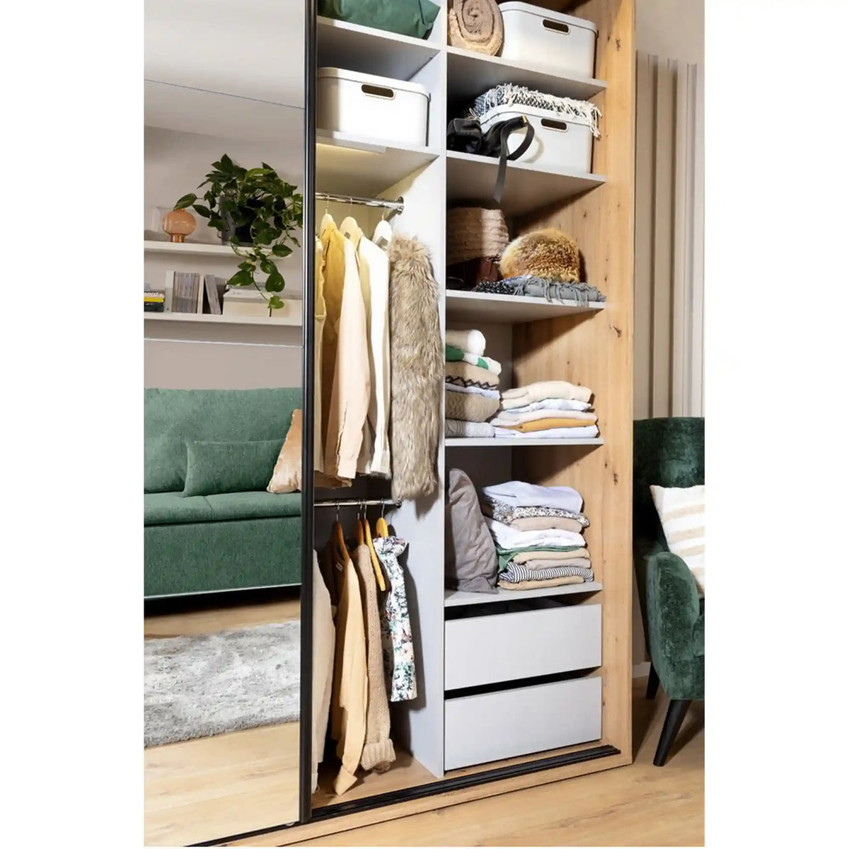 Dulap FLEX, stejar artisan, PAL, cu 2 usi glisante, 200x66x240 cm