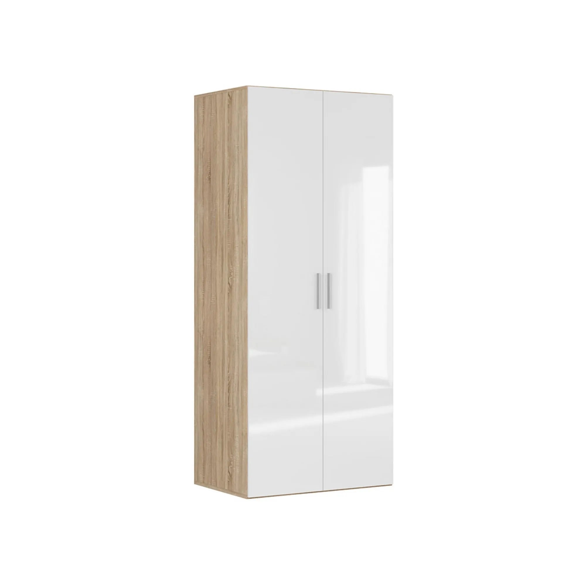 Dulap FLEX, stejar sonoma/alb lucios, PAL, cu 2 usi, 100x66x240 cm