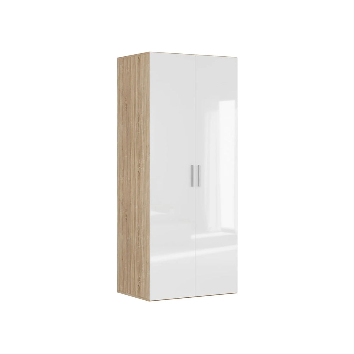 Dulap FLEX, stejar sonoma/alb lucios, PAL, cu 2 usi, 100x66x240 cm