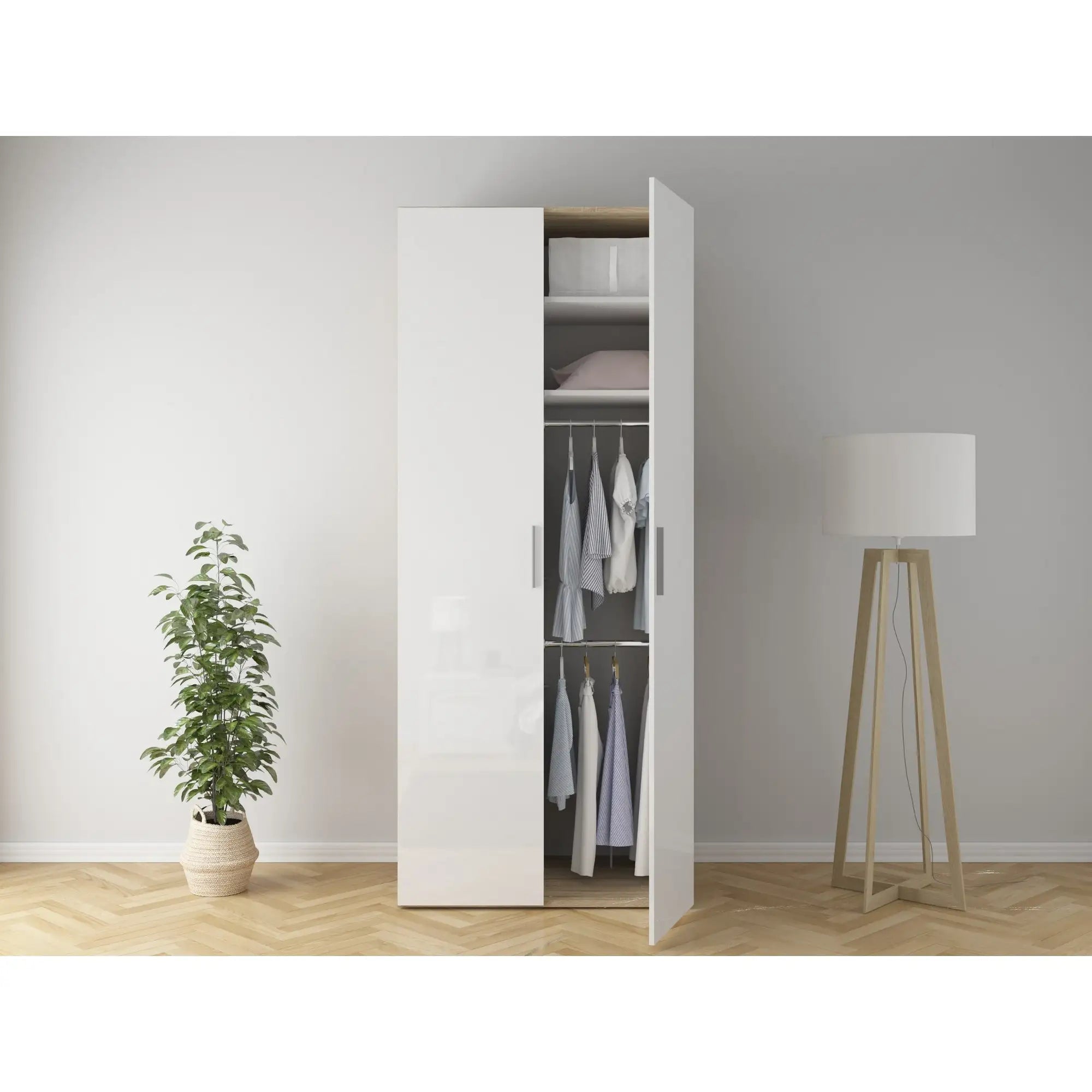 Dulap FLEX, stejar sonoma/alb lucios, PAL, cu 2 usi, 100x66x240 cm