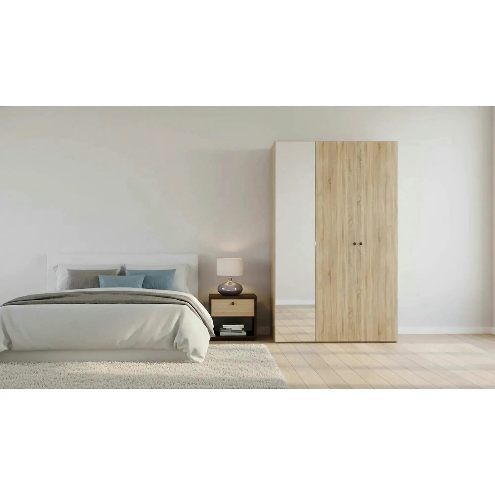 Dulap FLEX, stejar sonoma, PAL, cu 3 usi si oglinda, 150x66x240 cm