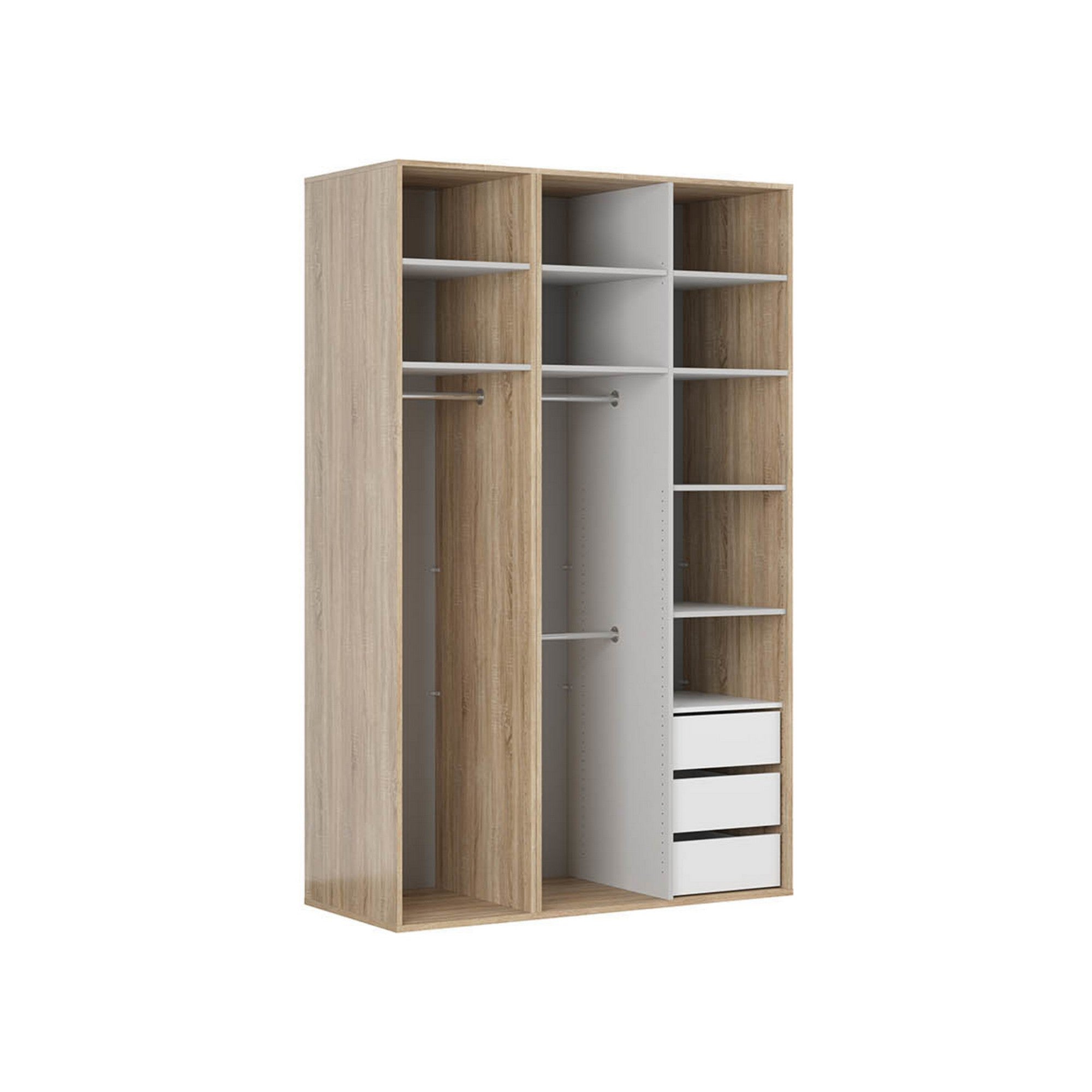 Dulap FLEX, stejar sonoma, PAL, cu 3 usi si oglinda, 150x66x240 cm