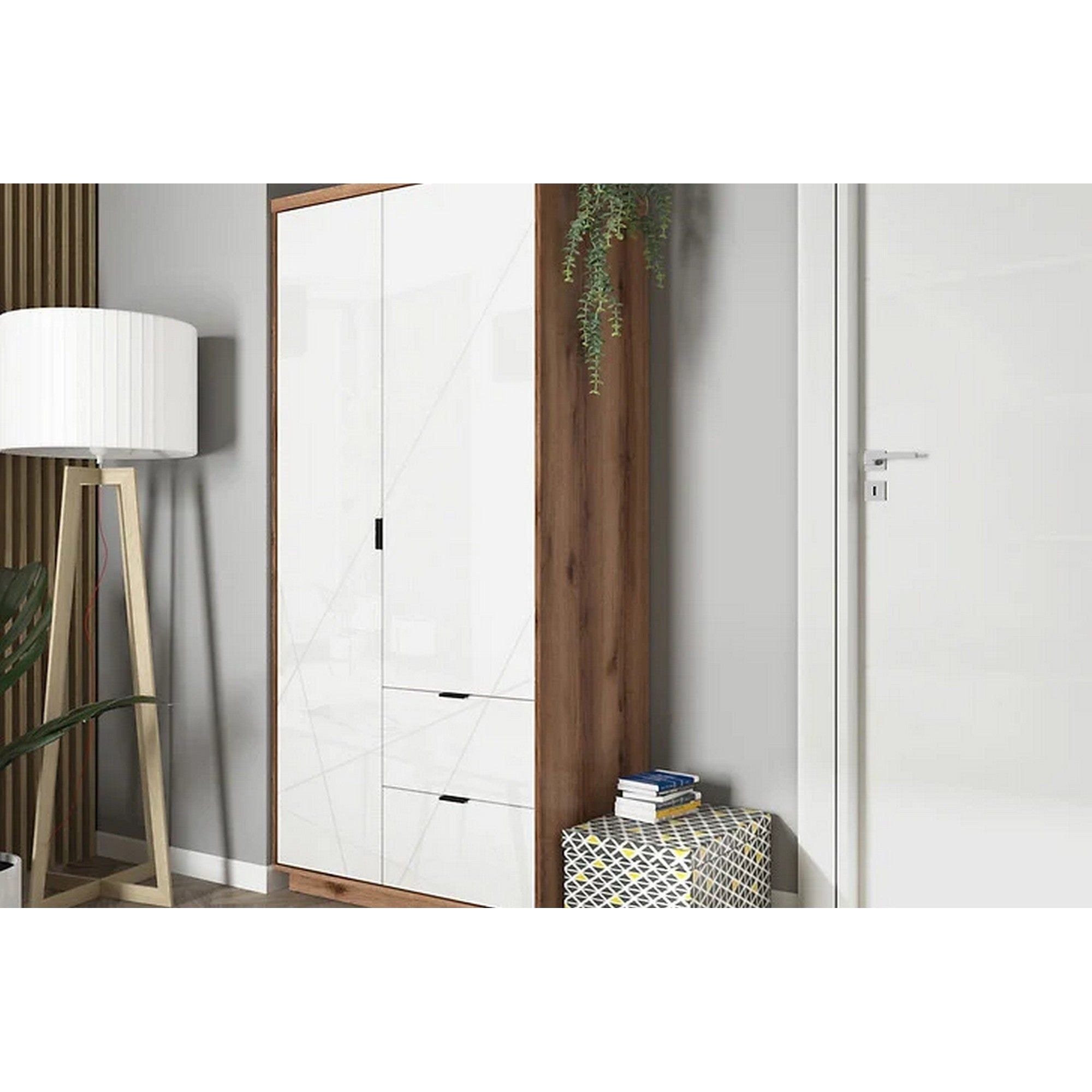 Dulap FORN, nuc/alb lucios, PAL melaminat, cu 2 usi, 94x57x201 cm