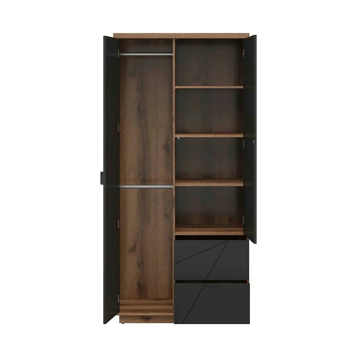 Dulap FORN, nuc/negru mat, PAL melaminat, cu 2 usi si 2 sertare, 94x57x201 cm