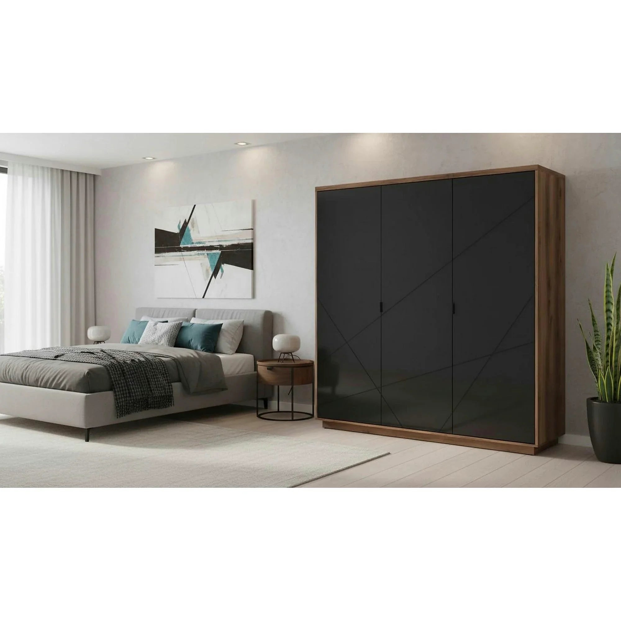 Dulap FORN, nuc/negru mat, PAL melaminat, cu 3 usi, 180x57x201 cm