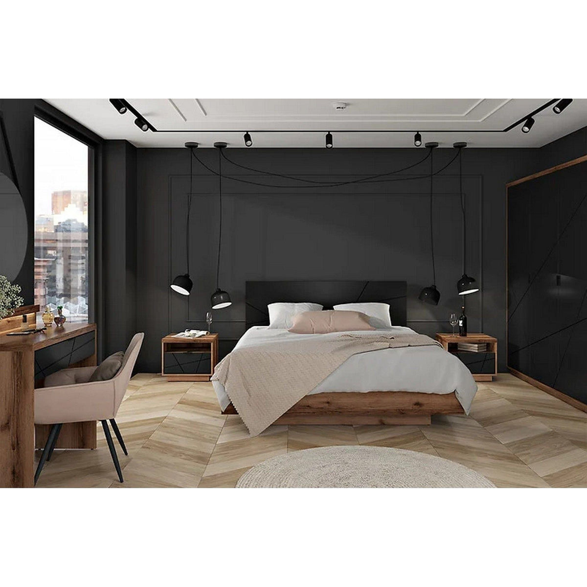 Dulap FORN, nuc/negru mat, PAL melaminat, cu 3 usi, 180x57x201 cm