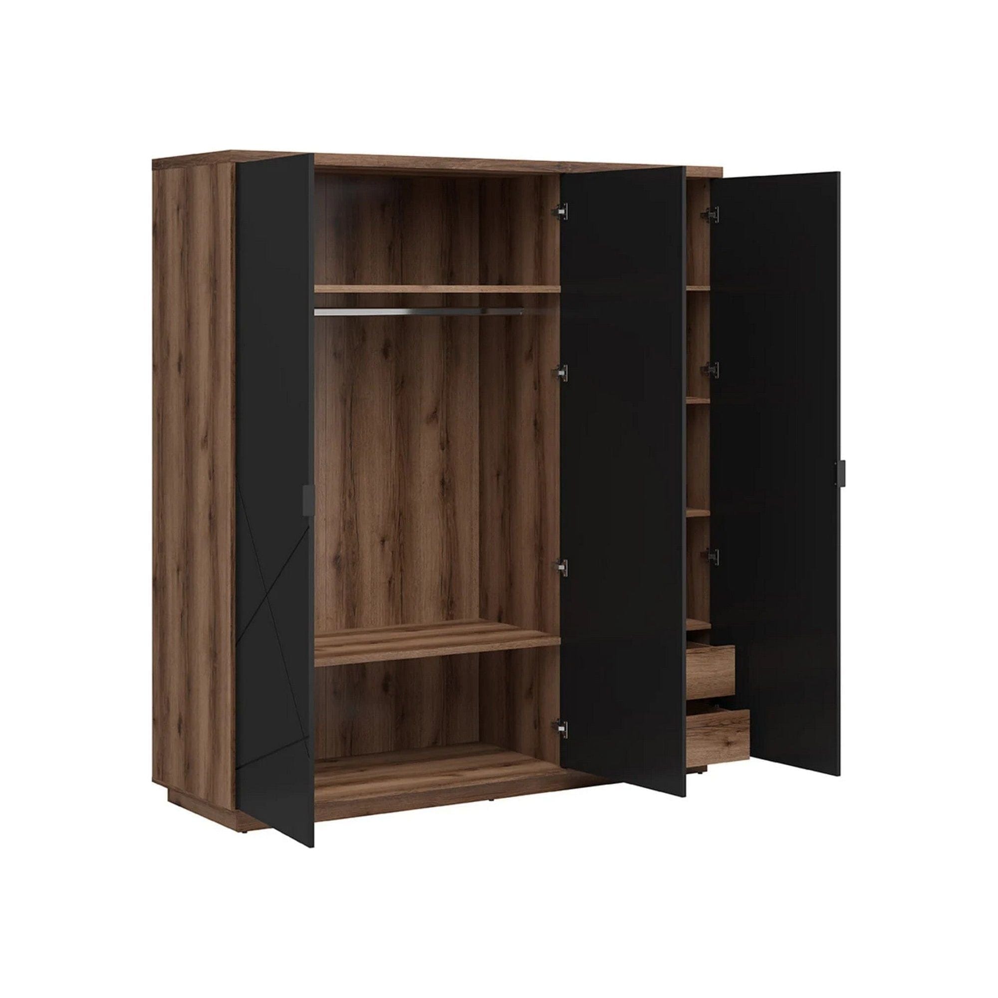 Dulap FORN, nuc/negru mat, PAL melaminat, cu 3 usi, 180x57x201 cm