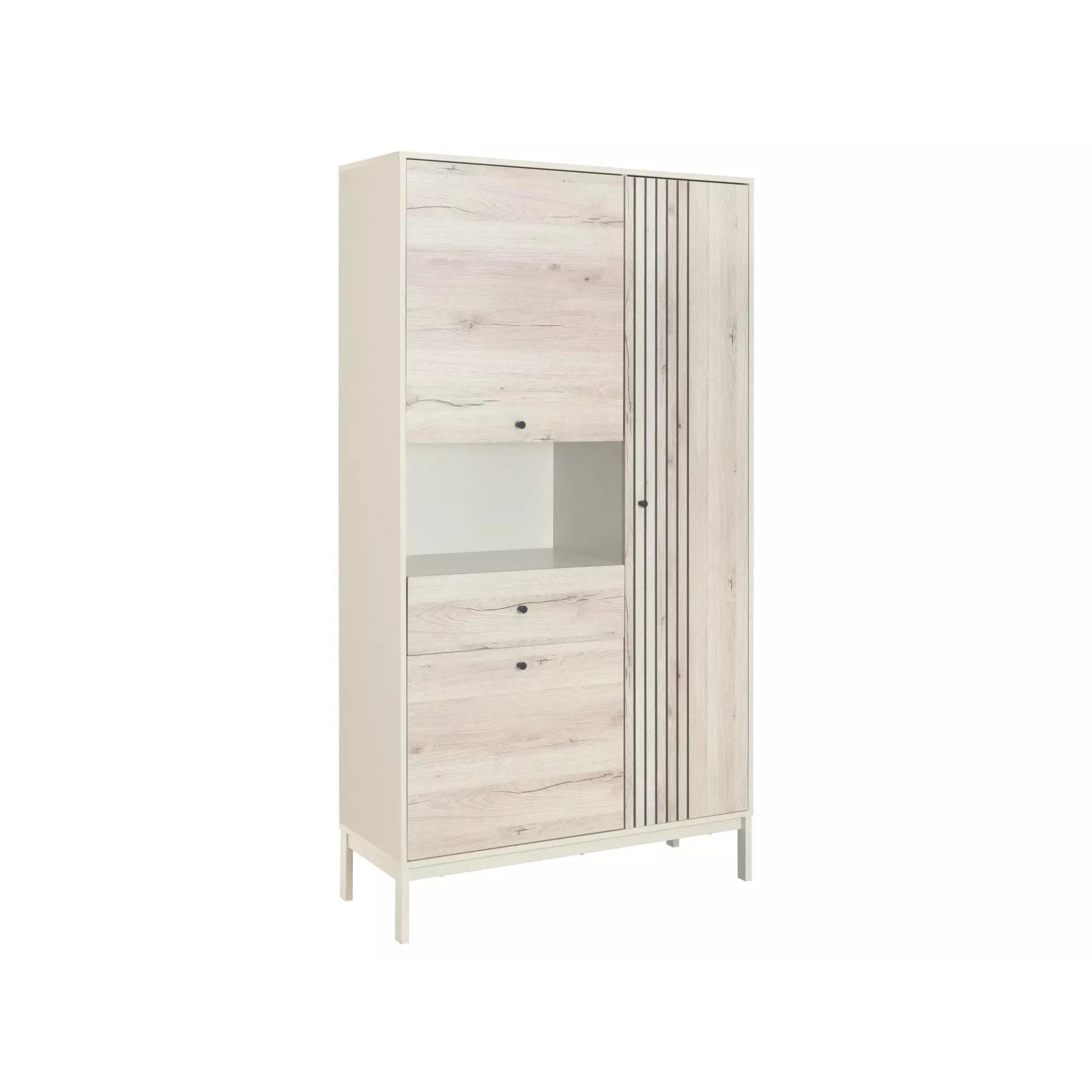 Dulap FROST R1, stejar alpin/alb, PAL/metal, cu 3 usi si un sertar, 100x40x191 cm