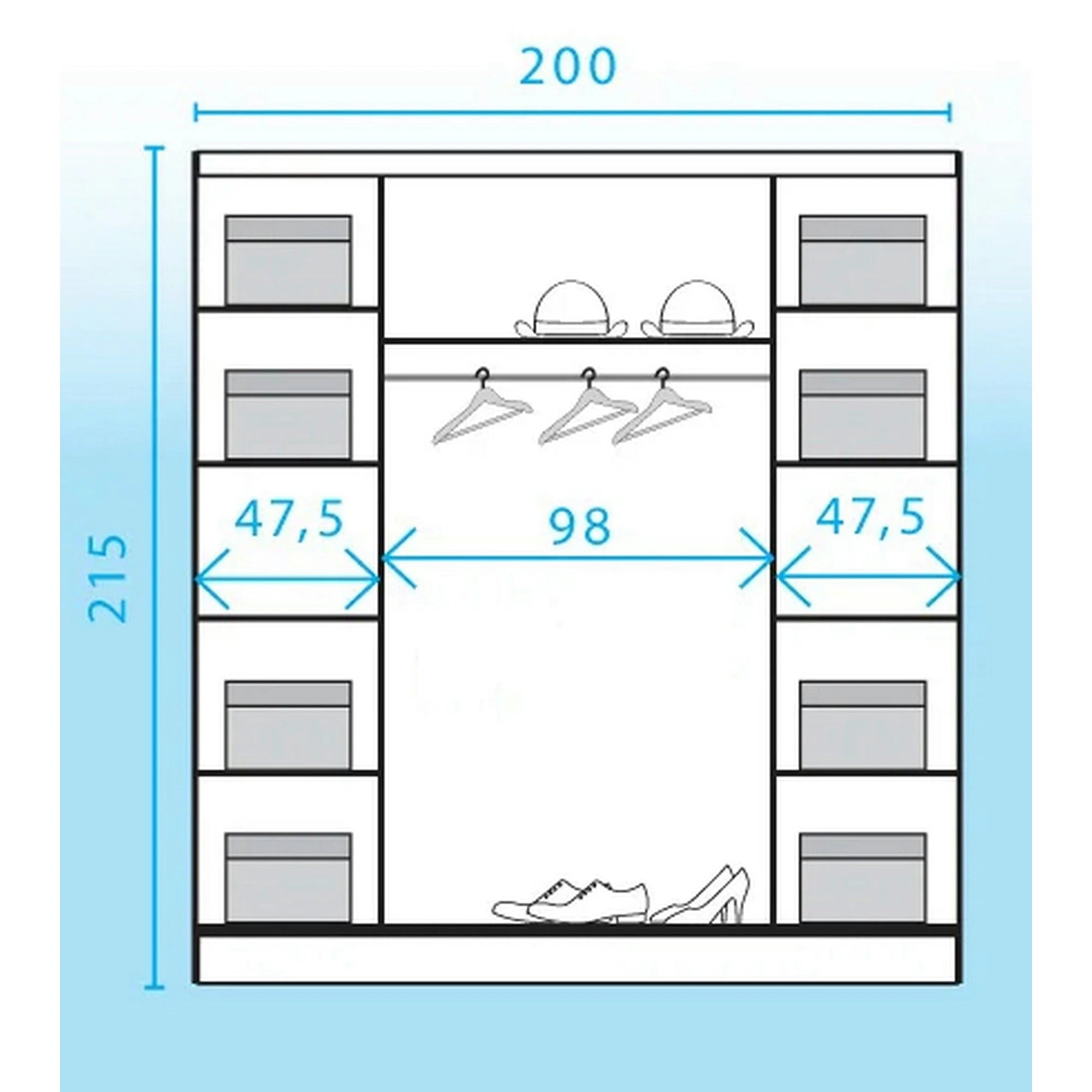 Dulap garderoba hol DENVER DEN2, casmir, PAL, cu 4 usi, 200x59x215 cm