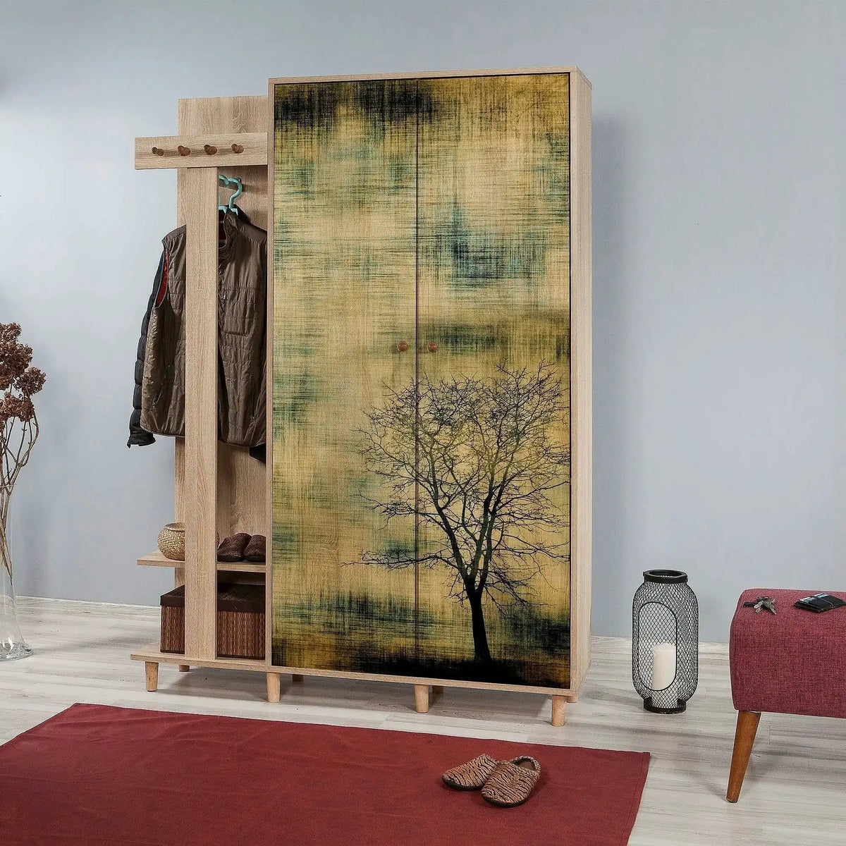 Dulap GARMANTO 135-729, stejar deschis cu imprimeu, PAL melaminat, cu 2 usi, 135x36x194 cm