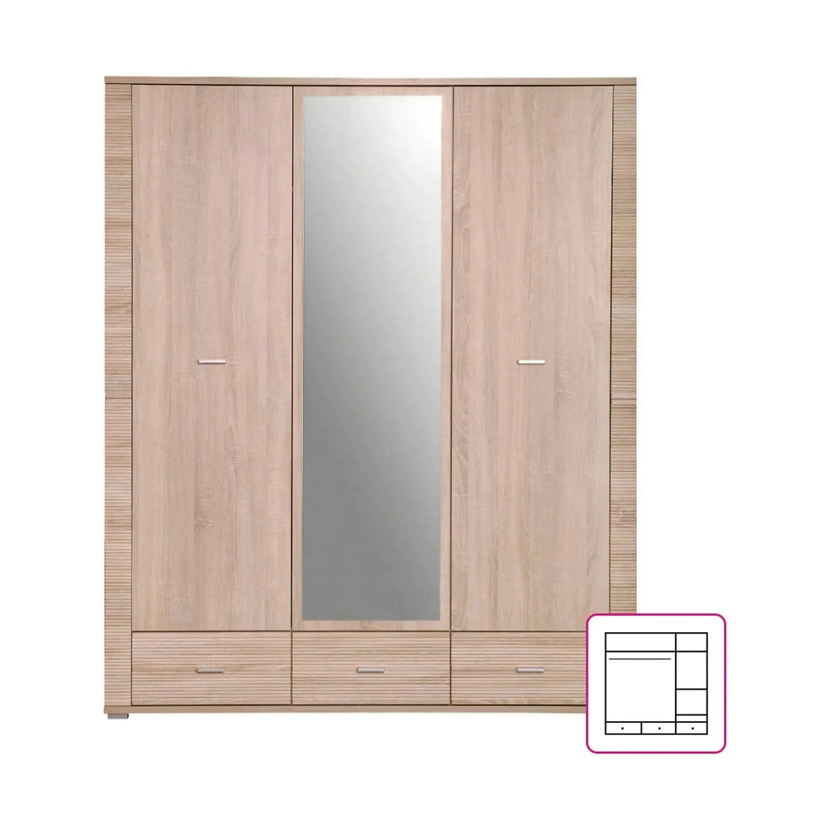 Dulap GRAND tip 2, stejar sonoma, PAL laminat, cu 3 usi si 3 sertare, 161x55x192 cm