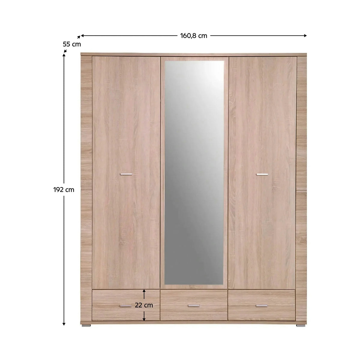 Dulap GRAND tip 2, stejar sonoma, PAL laminat, cu 3 usi si 3 sertare, 161x55x192 cm