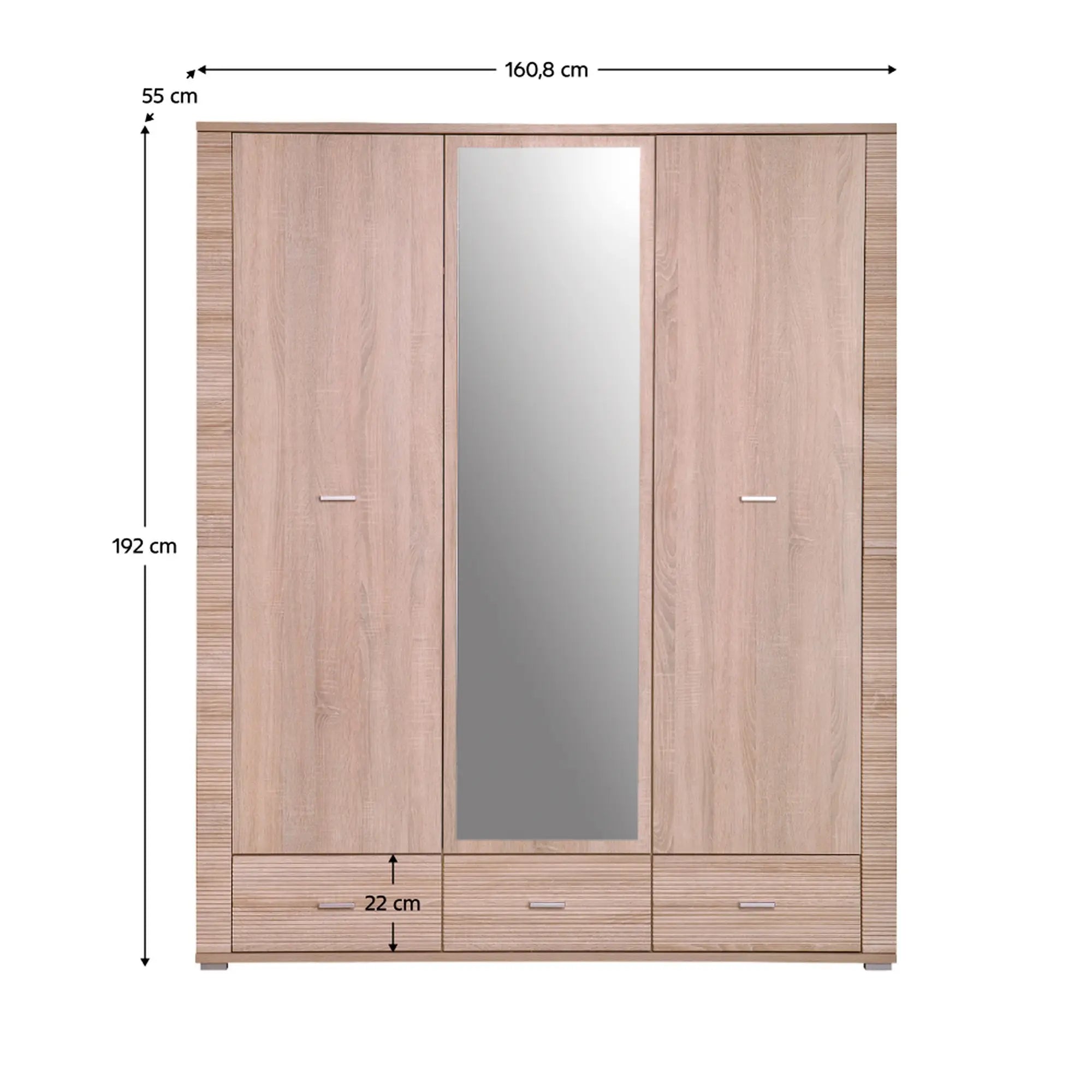 Dulap GRAND tip 2, stejar sonoma, PAL laminat, cu 3 usi si 3 sertare, 161x55x192 cm