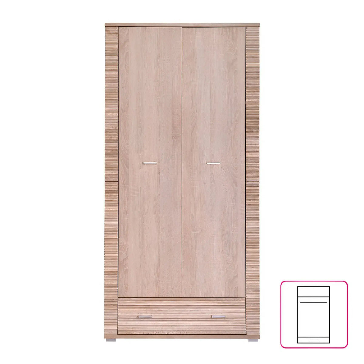 Dulap GRAND tip 3, stejar sonoma, PAL laminat, cu 2 usi si un sertar, 93x55x192 cm