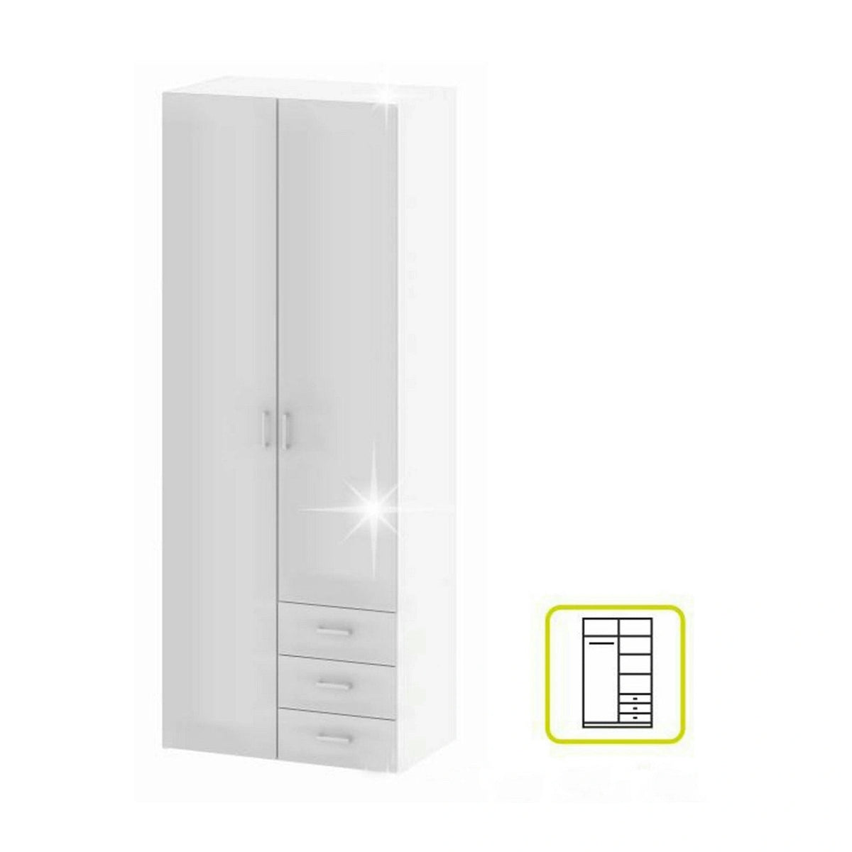 Dulap GWEN 70425, alb, PAL, cu 2 usi si 3 sertare, 78x50x200 cm
