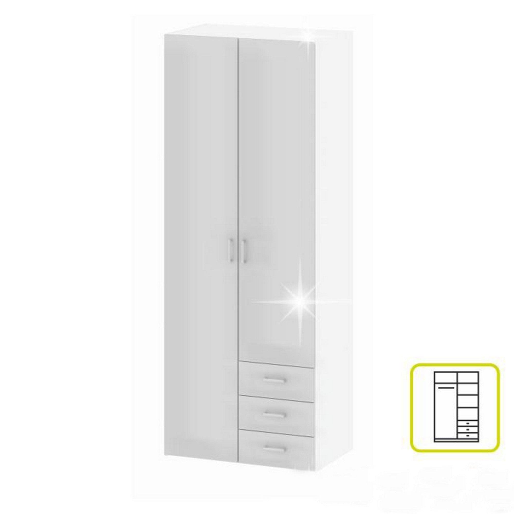 Dulap GWEN 70425, alb, PAL, cu 2 usi si 3 sertare, 78x50x200 cm