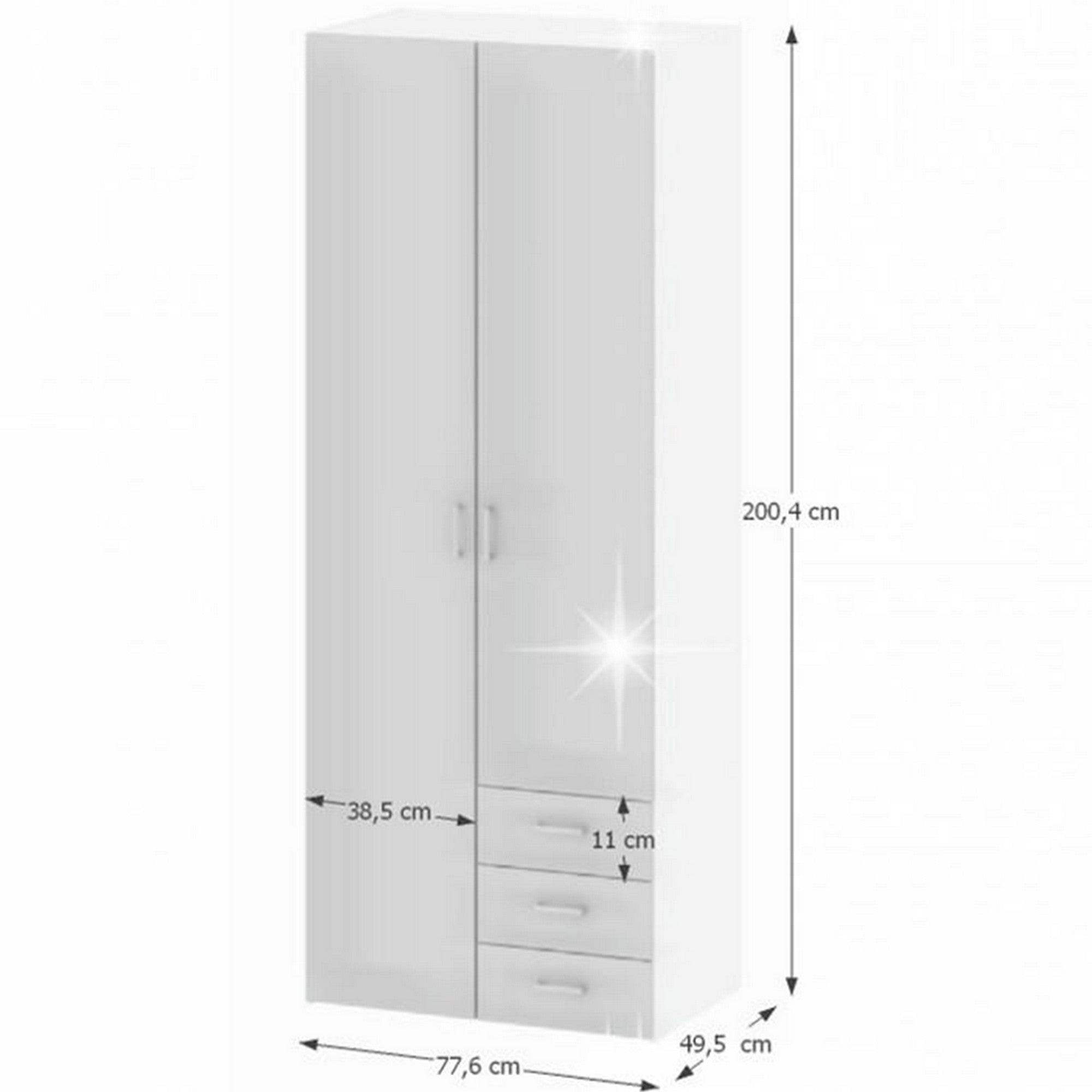 Dulap GWEN 70425, alb, PAL, cu 2 usi si 3 sertare, 78x50x200 cm