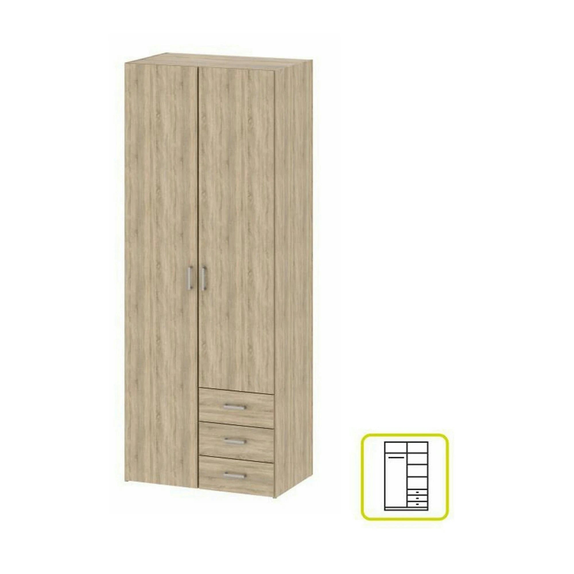 Dulap GWEN 70425, stejar sonoma, PAL, cu 2 usi si 3 sertare, 78x50x200 cm