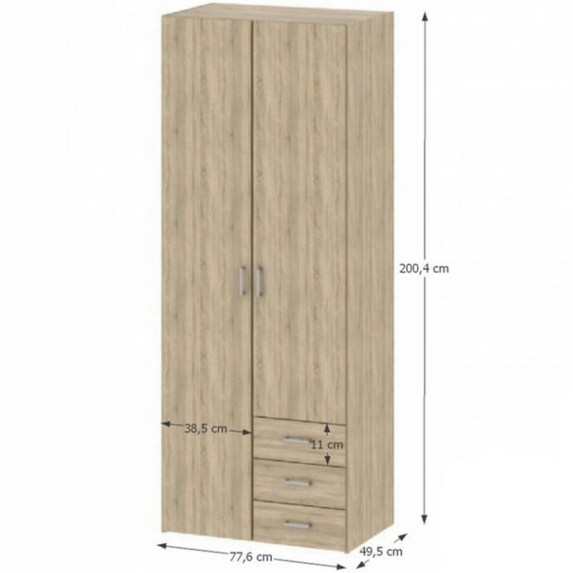 Dulap GWEN 70425, stejar sonoma, PAL, cu 2 usi si 3 sertare, 78x50x200 cm