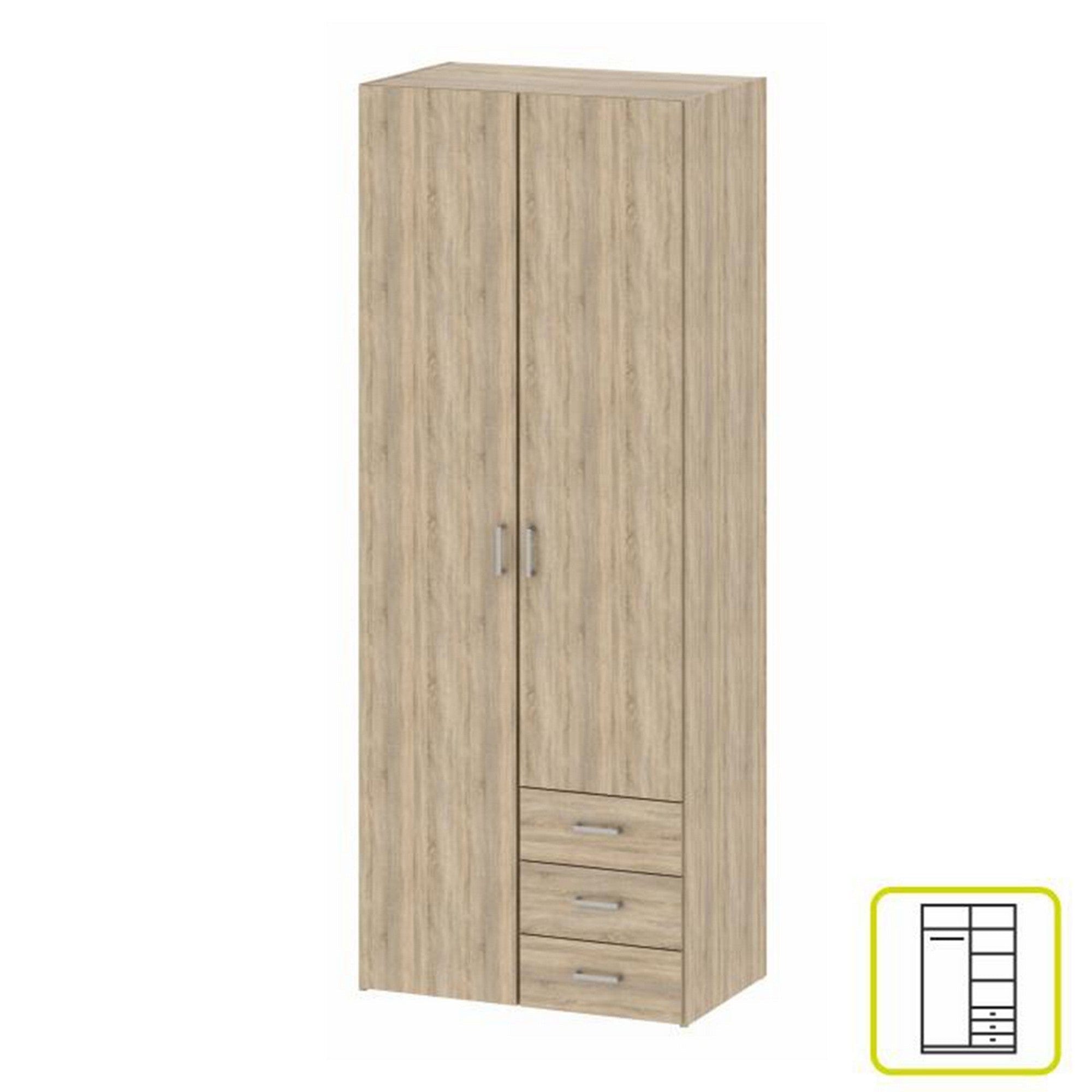 Dulap GWEN 70425, stejar sonoma, PAL, cu 2 usi si 3 sertare, 78x50x200 cm