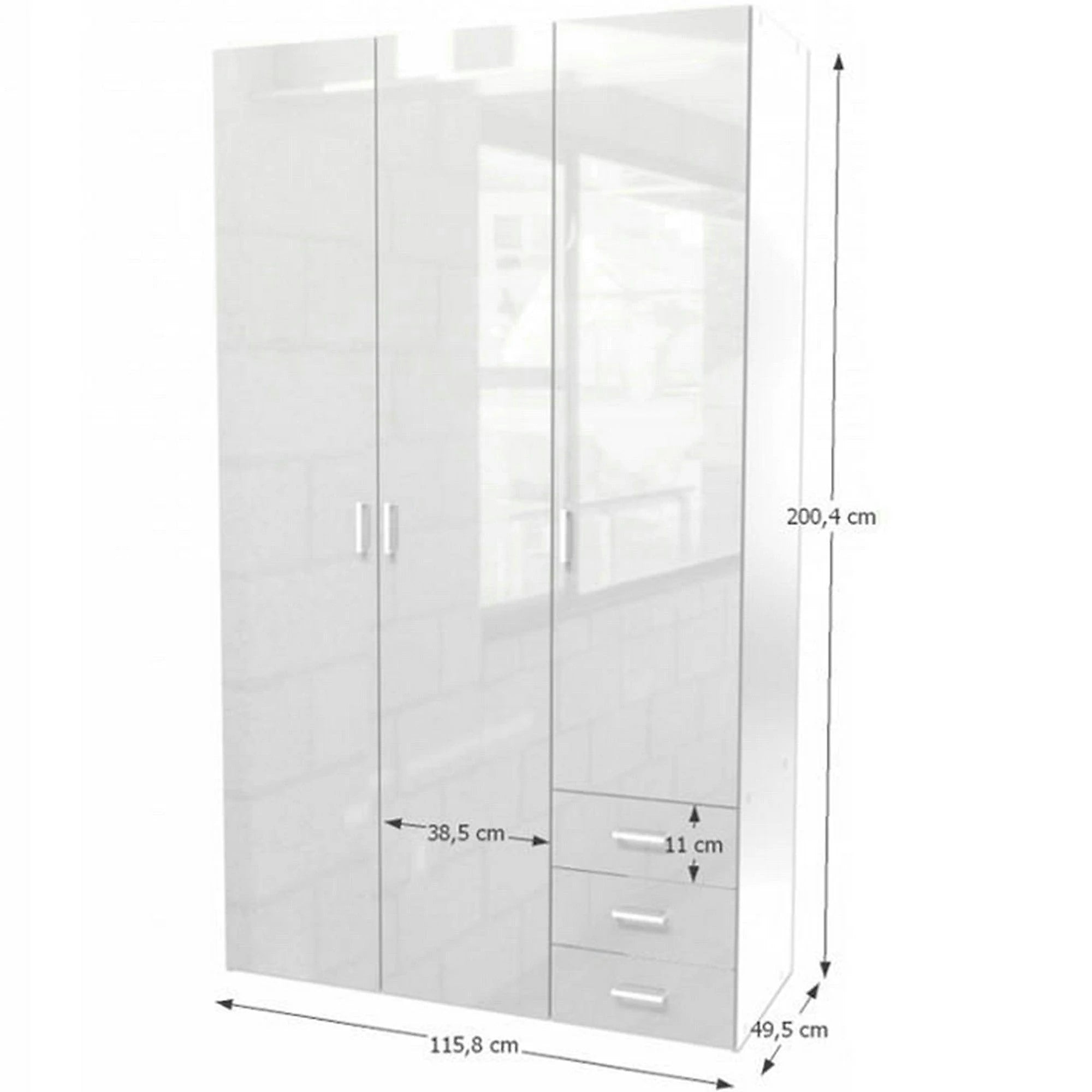 Dulap GWEN 70427, alb, PAL, cu 3 usi si 3 sertare, 116x50x200 cm