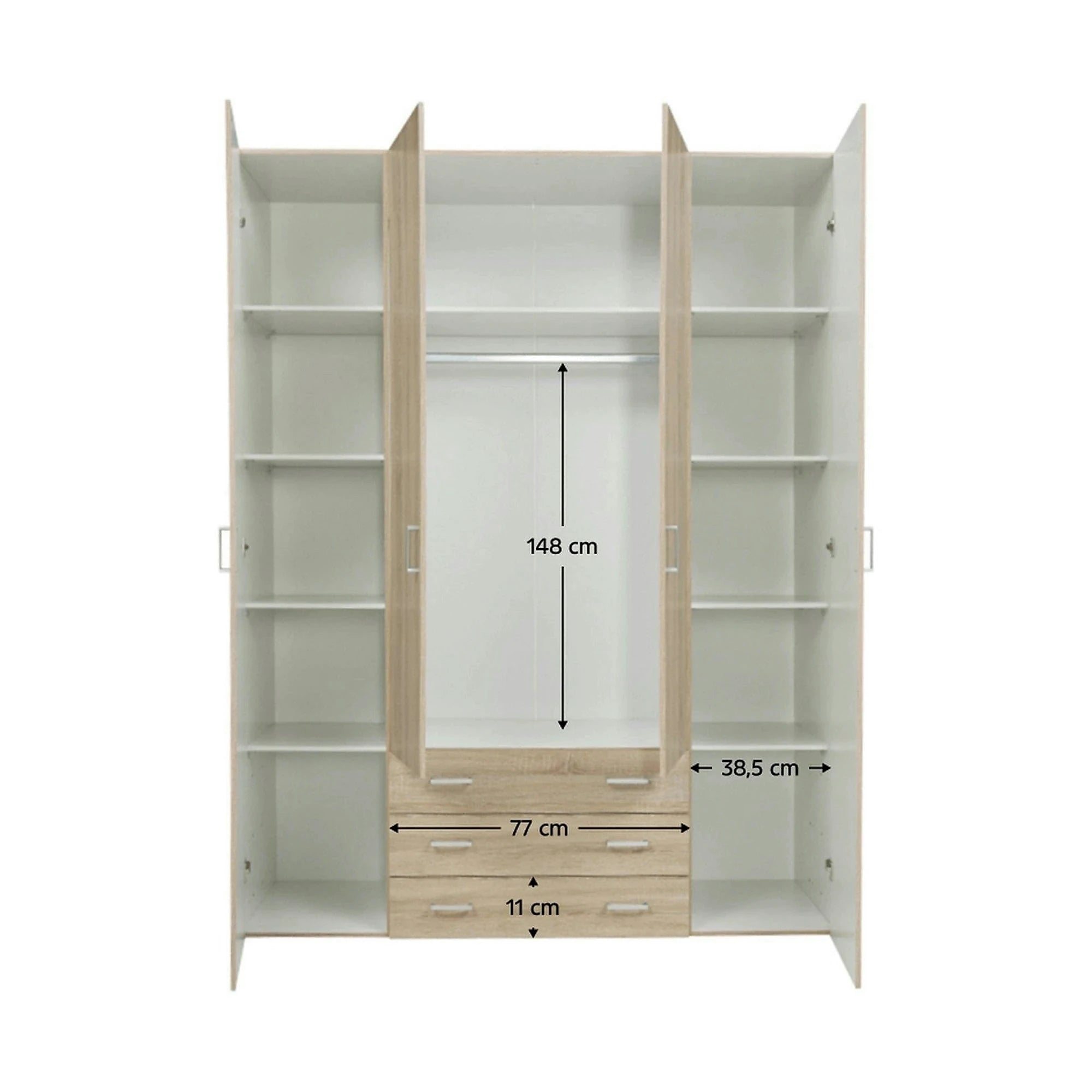 Dulap GWEN 70429, stejar sonoma, PAL, cu 4 usi si 3 sertare, 154x50x200 cm